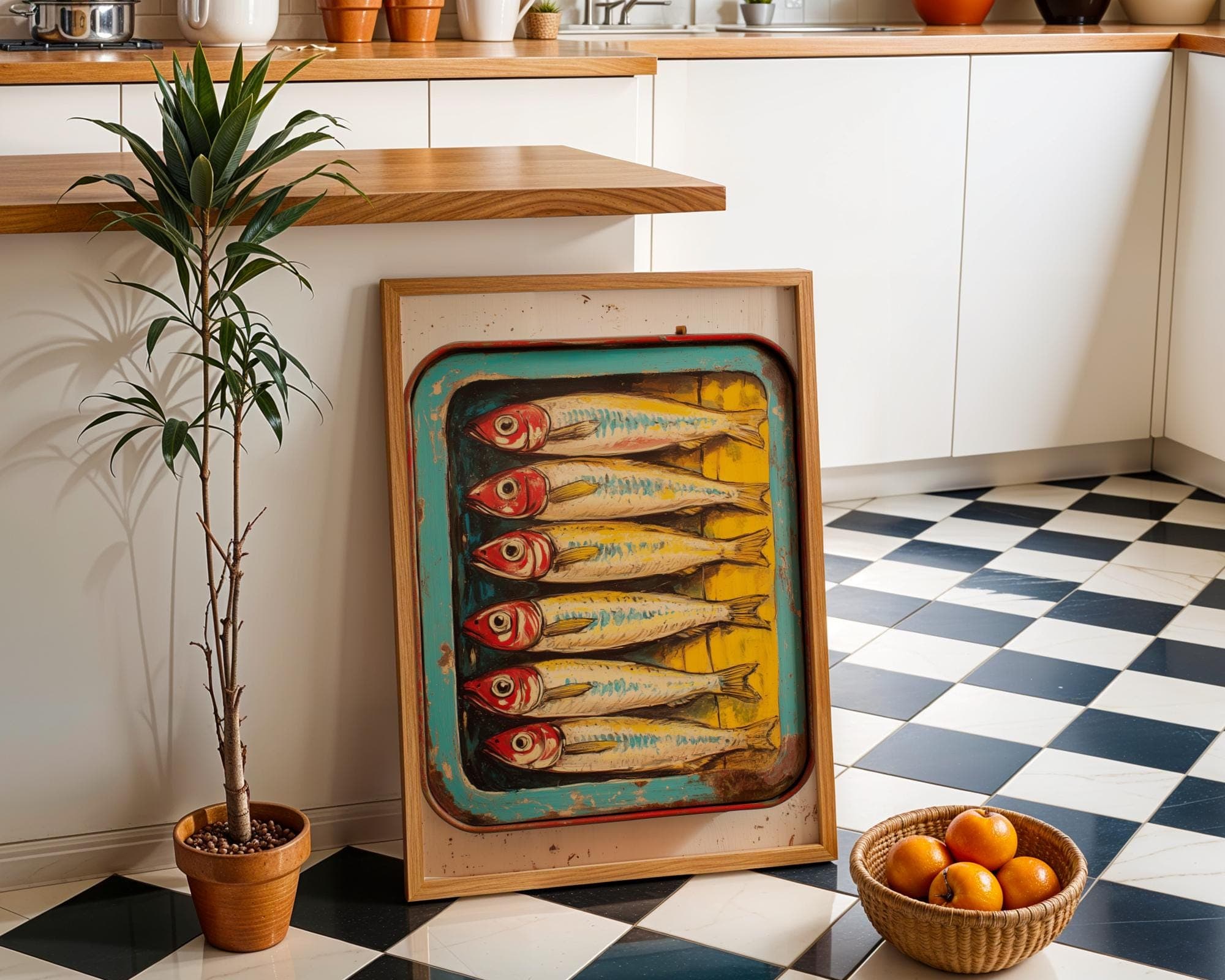 Vintage Sardine Tin Wall Art, Kitchen Poster, Sardine Tin Art, Digital Download, Retro Kitchen Decor, Seafood Wall Art, Retro Wall Print - view 3