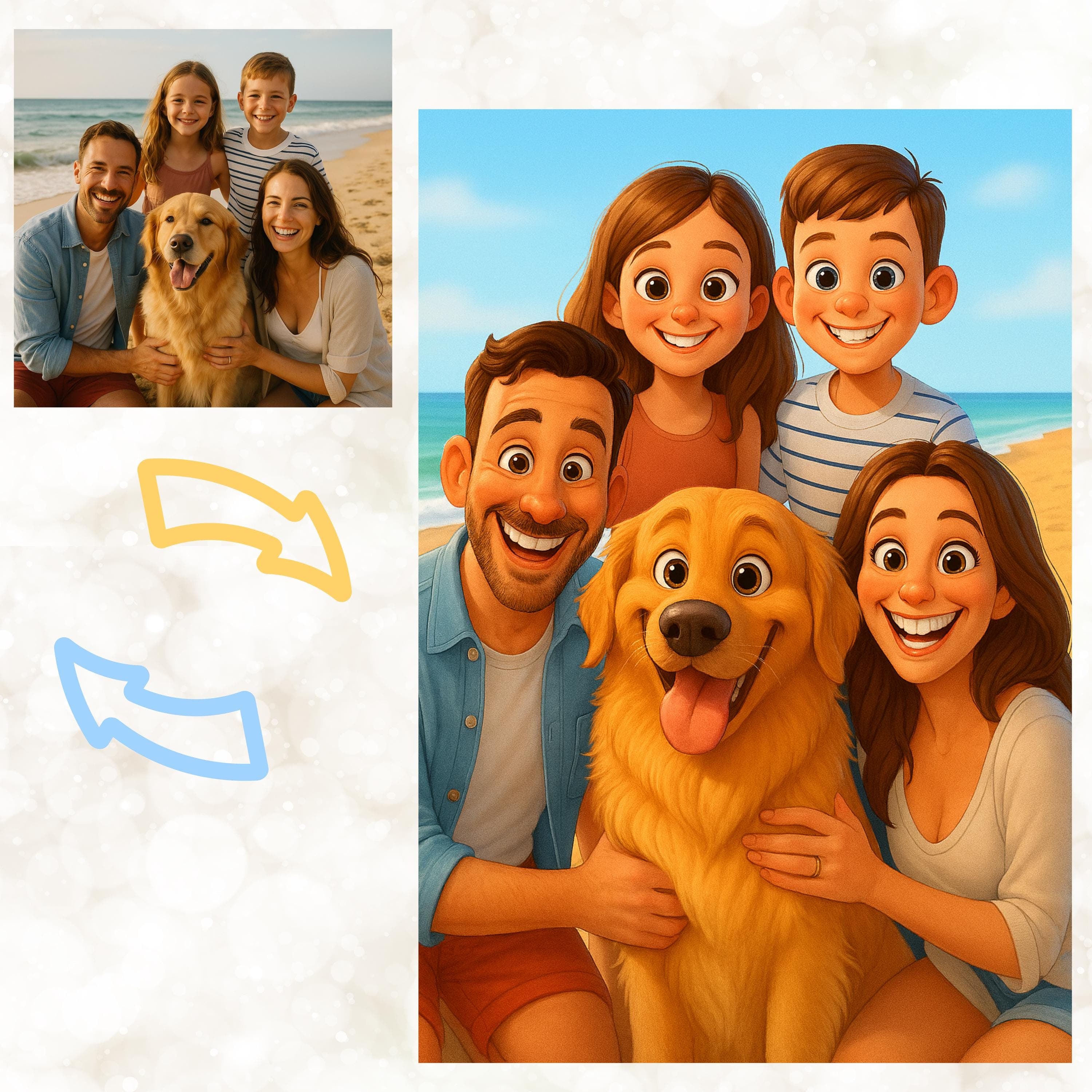Personalized Cartoon Family Portrait, Custom Family Gift, Personalized Digital Art of Couples, Funny Cartoon Art Gift,Emotional Dog Mom Gift - view 4