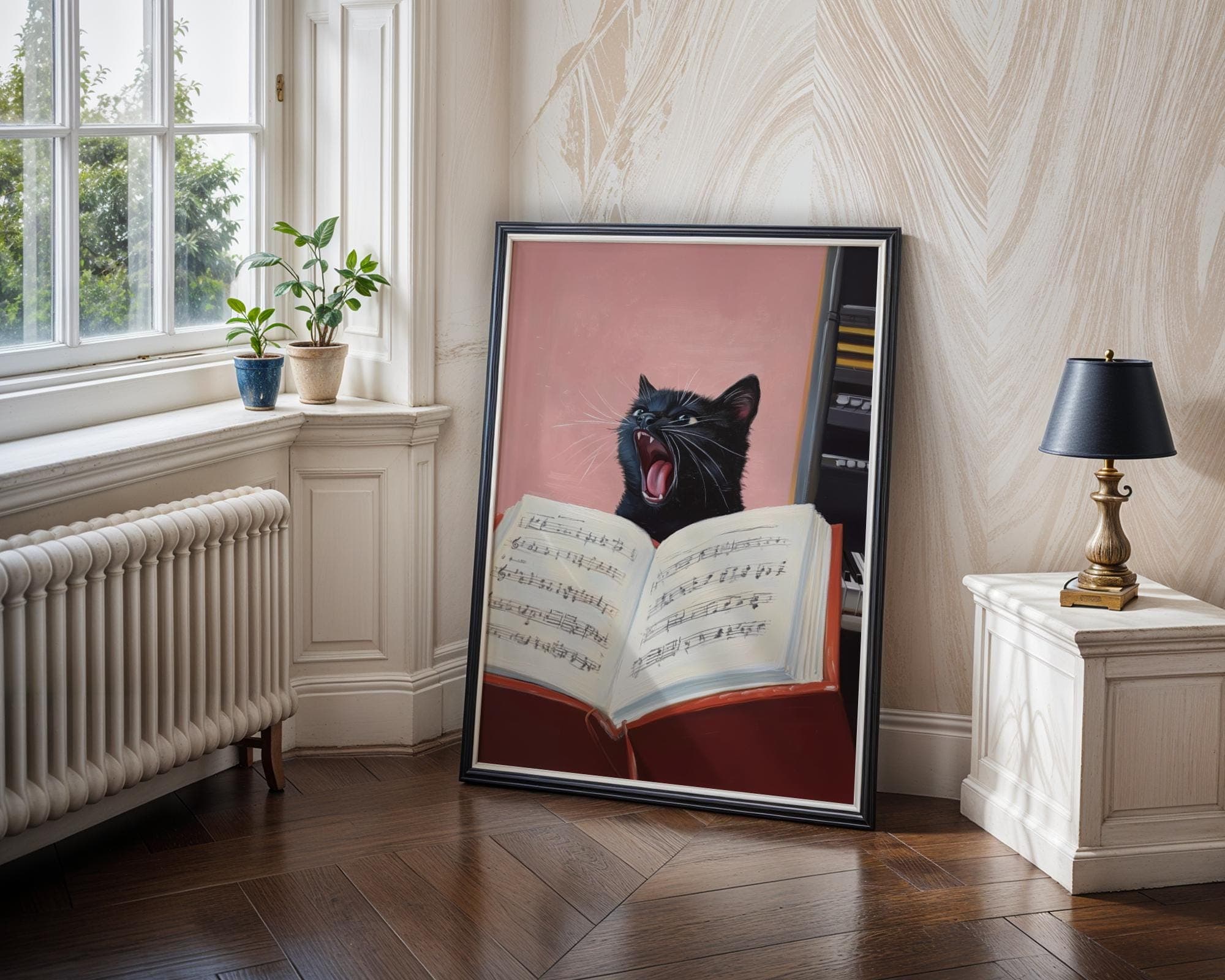 Singing Black Cat Art, Funny Music Wall Decor, Cat Lover Gift, Music Wall Art, Music Lover Poster, Digital Download, Quirky Home Decor - view 2
