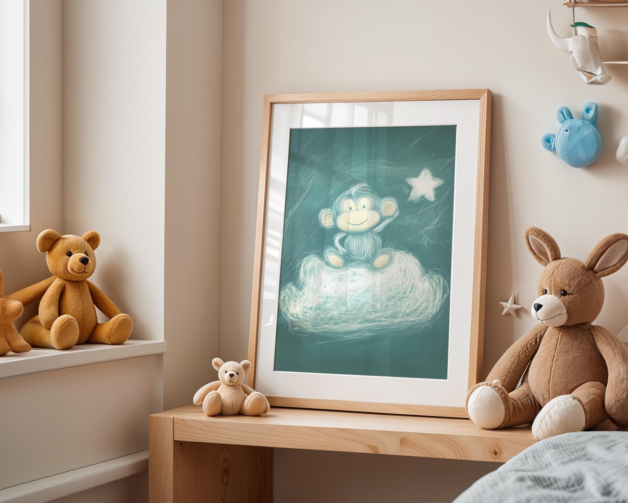 Chalkboard Monkey Nursery Wall Art, Baby Monkey Wall Art, Cute Baby Room Decor, Monkey Kids Room Poster, Printable Baby Monkey Art, UNFRAMED - view 2