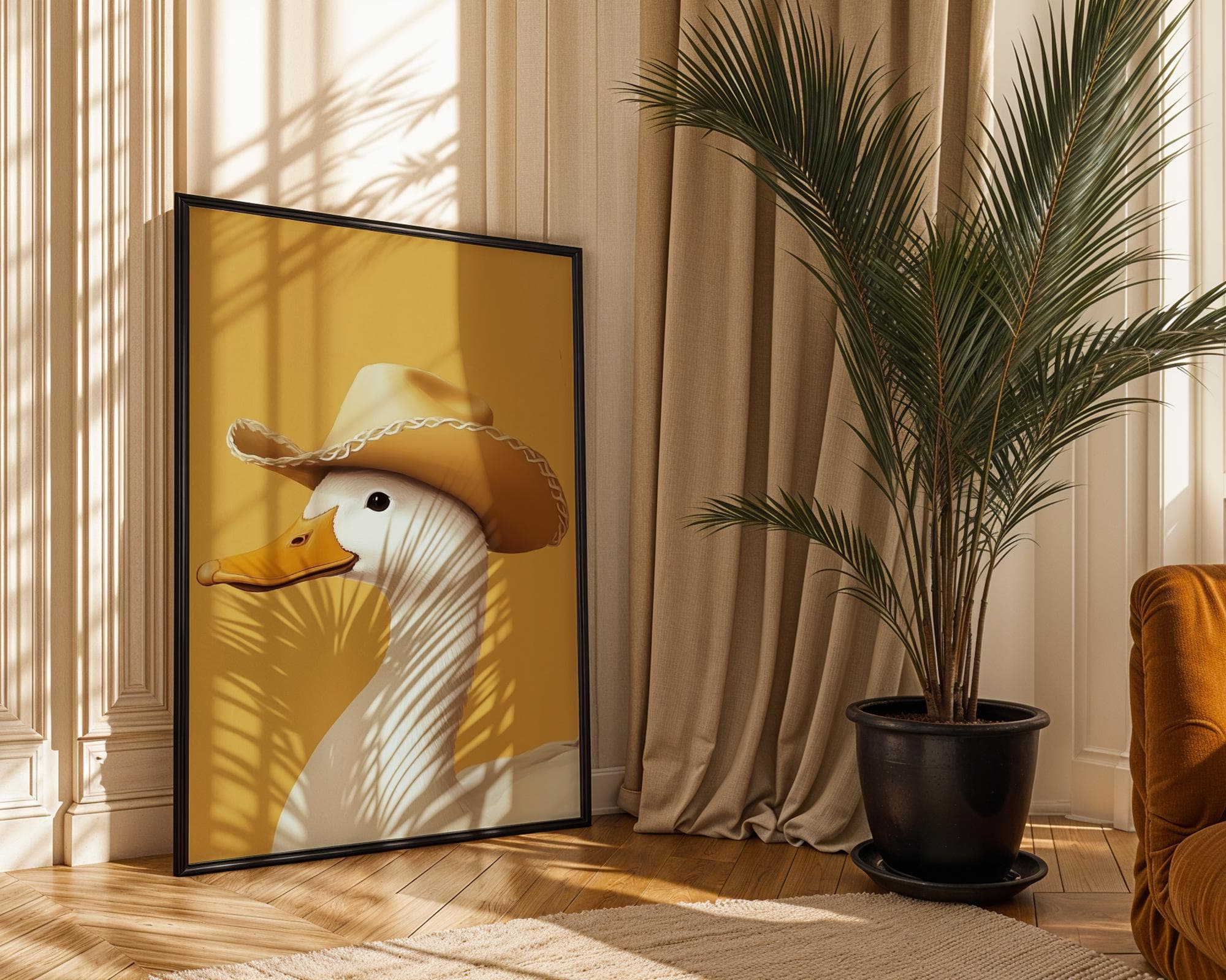 Silly Cowboy Goose Print, Yellow Western Nursery Printable Art, Neutral Southeastern Boy Room Animal Wall art, Cowboy hat, Digital Download - view 3