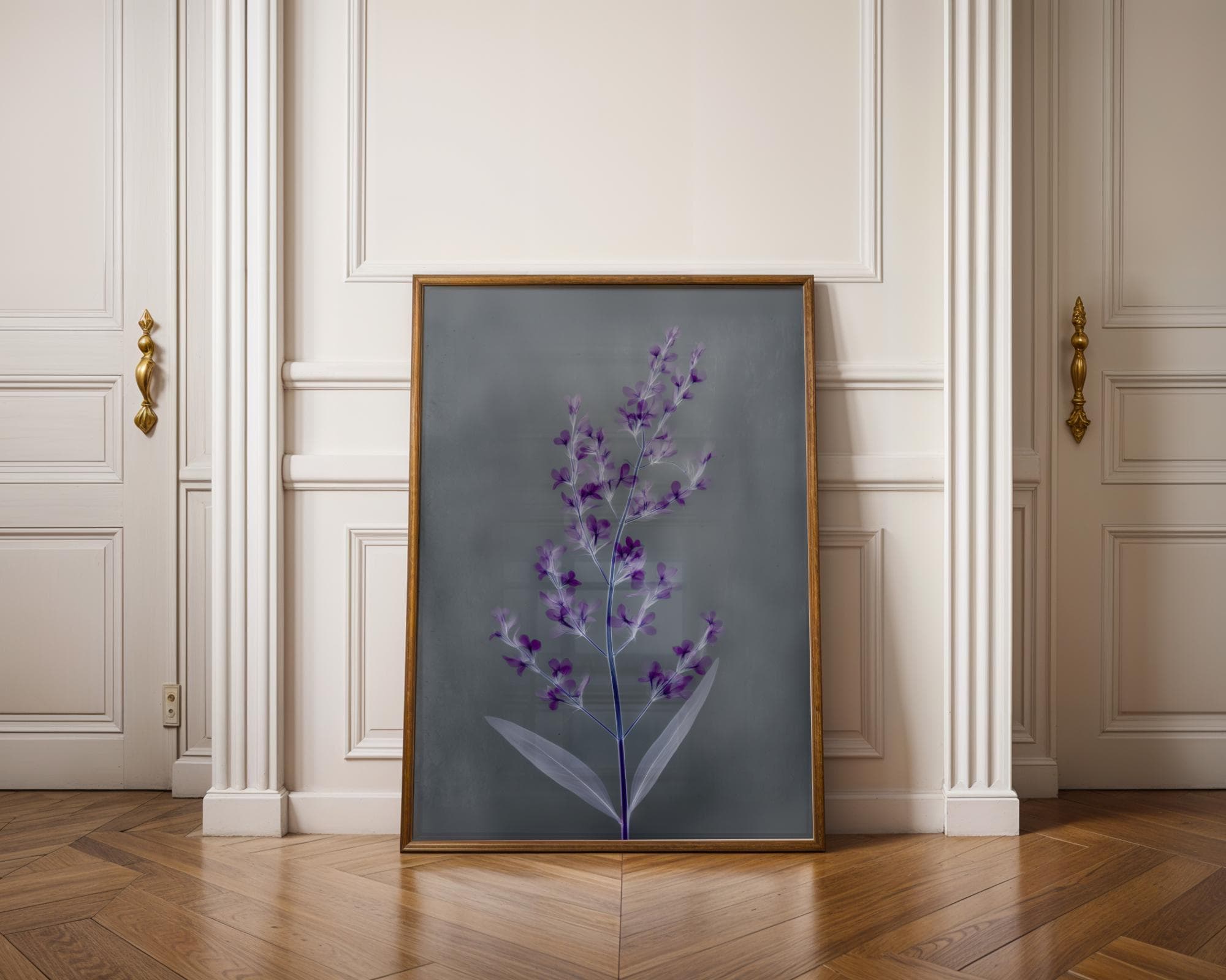 Purple Floral X-Ray Botanical Wall Art Print, Minimal Modern Flower Poster, X-Ray Floral Art, Violet Botanical Wall Decor, X ray Botanical