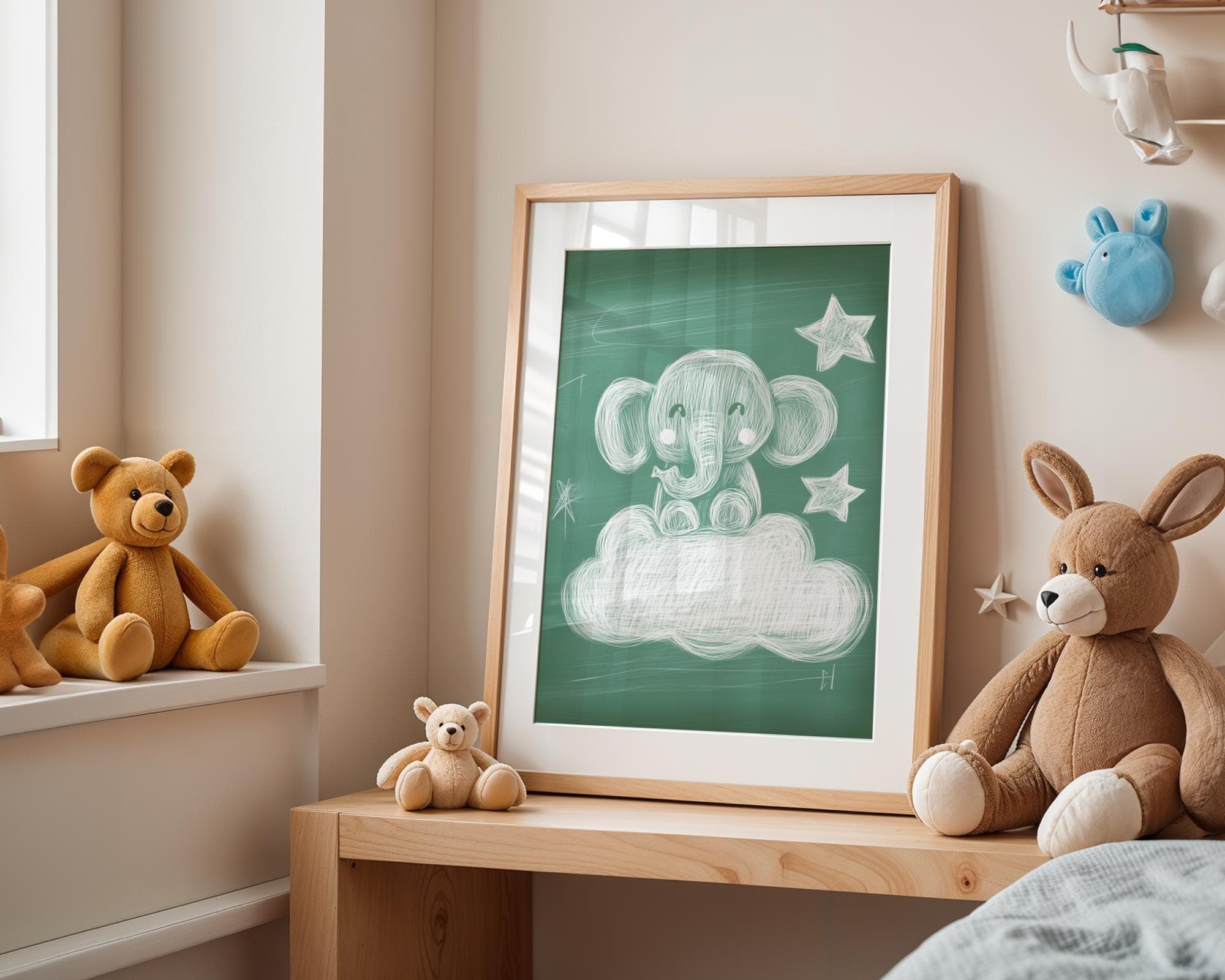 Chalkboard Elephant Nursery Wall Art, Baby Elephant Wall Art, Cute Baby Room Decor, Elephant Kids Room Poster, Printable Baby Elephant Art - view 2
