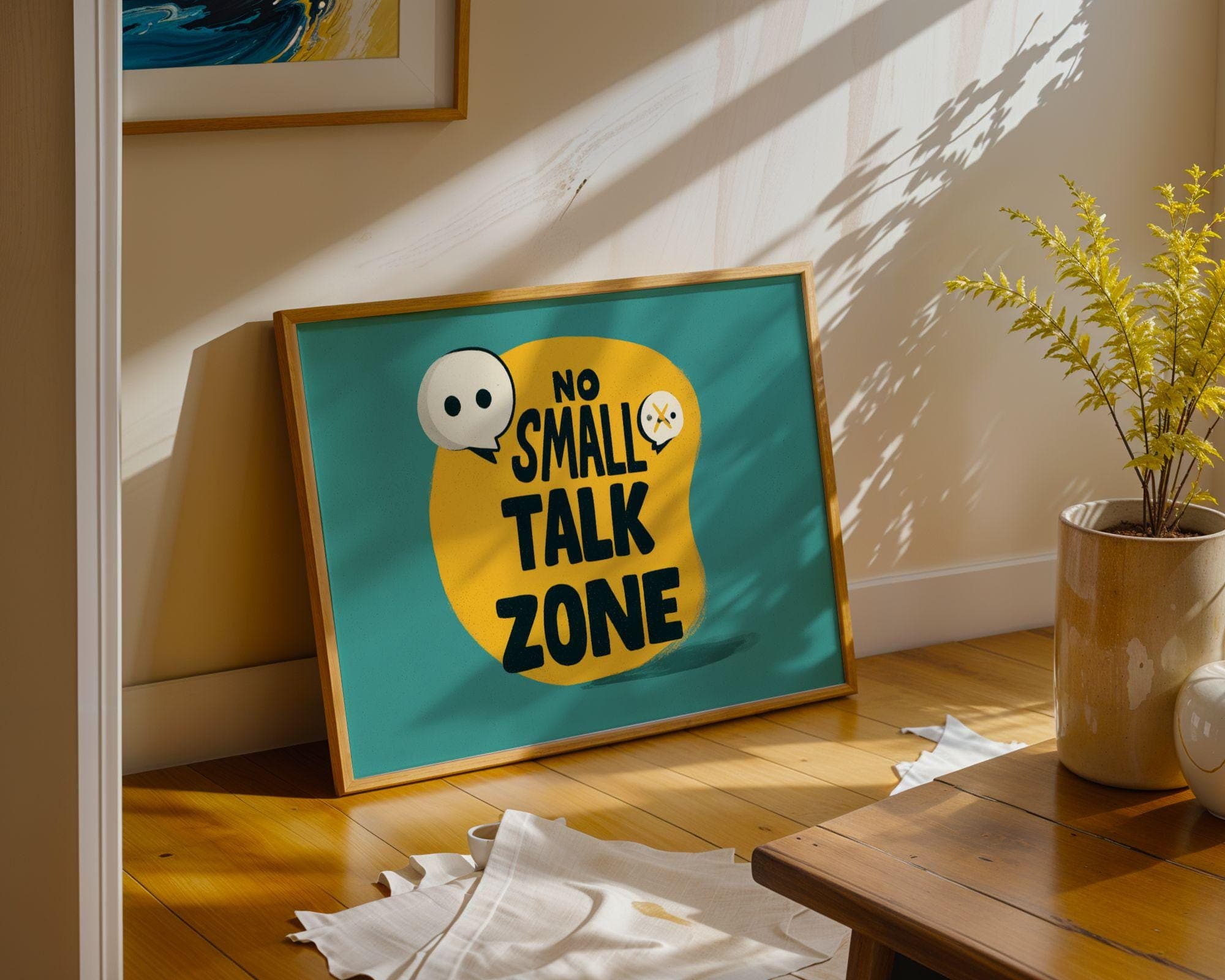 No Small Talk Zone Wall Art – Funny Quote Poster, Funny Office Wall Decor, Introvert Quote Print, Dorm Room Wall Decor, Quiet Space Sign - view 4
