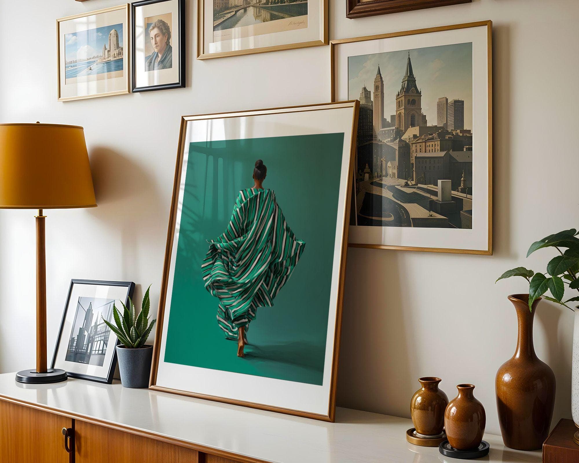 Black Woman Wall Art, Emerald Green Wall Art, African American Wall Art, Modern Green Portrait, Fashion Portrait, Gallery Wall Art, Digital - view 4
