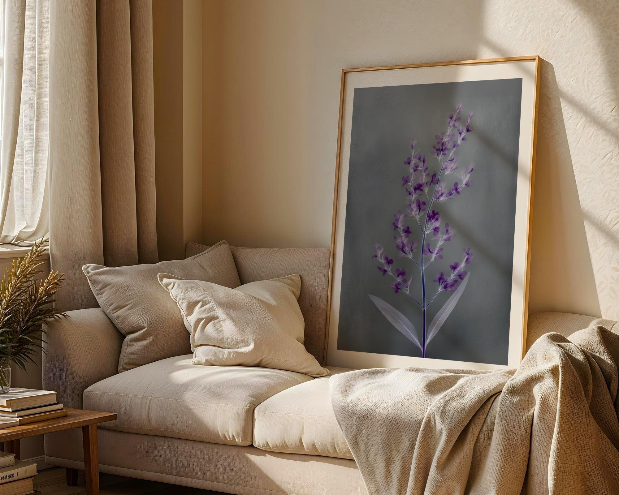Purple Floral X-Ray Botanical Wall Art Print, Minimal Modern Flower Poster, X-Ray Floral Art, Violet Botanical Wall Decor, X ray Botanical - view 5