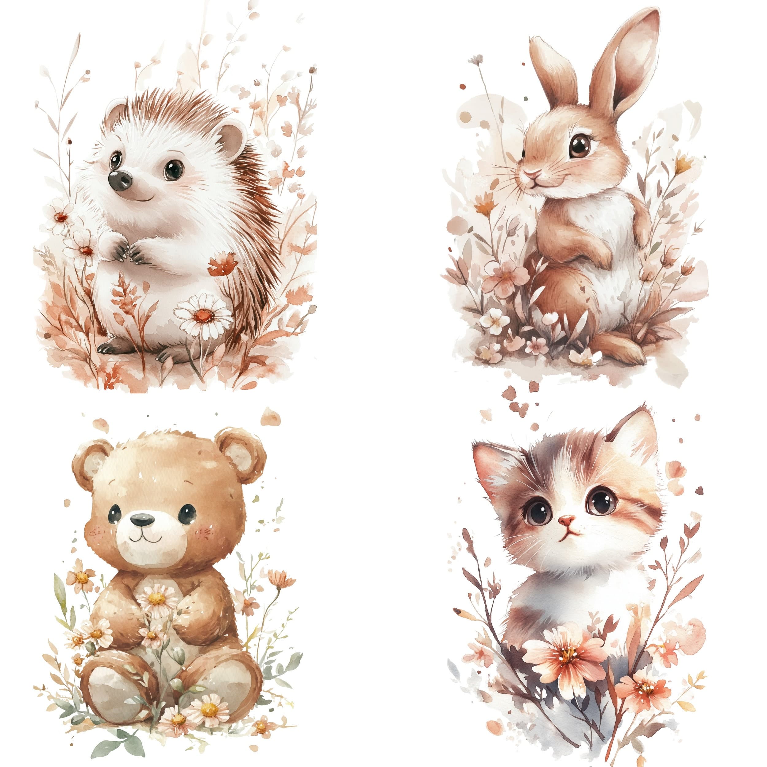 Watercolor Cute Animals Clipart, Watercolor Animals, Cute Animal Bundle, Animal Doodle, Printable Animals, Nursery Baby Animals, Baby Shower - view 4