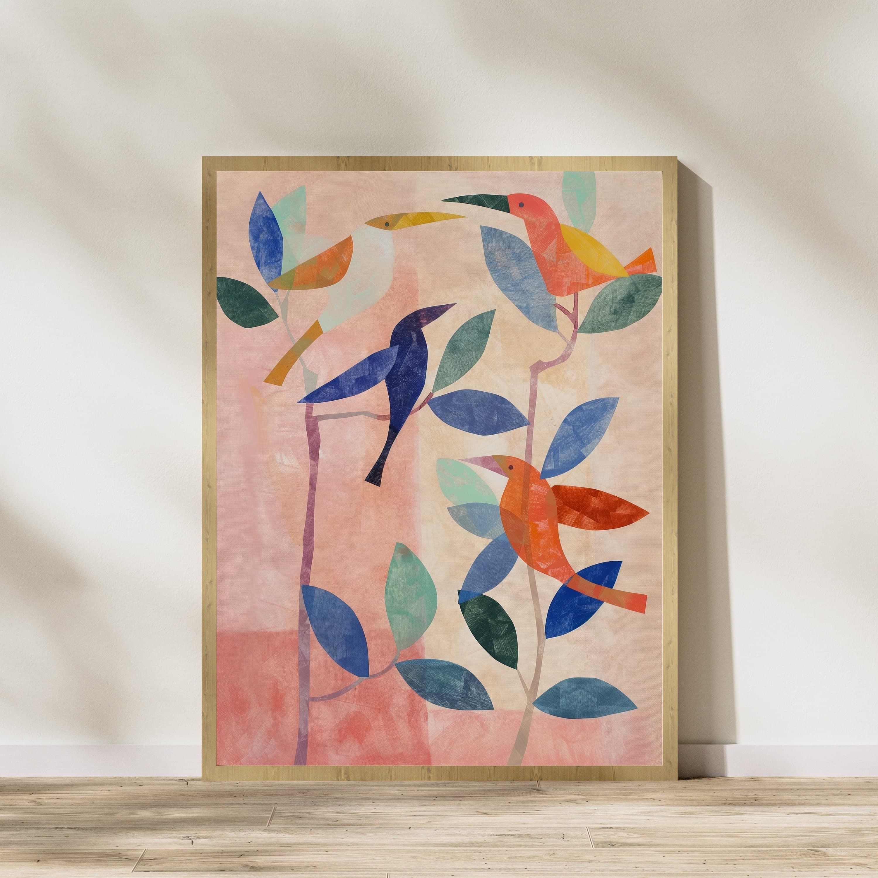 Toucan Printable Wall Art, Oil Painting, Colorful Birds on Twig, Bird Gouache Watercolor Art Print Nursery, Simple and Stylish Wall Art