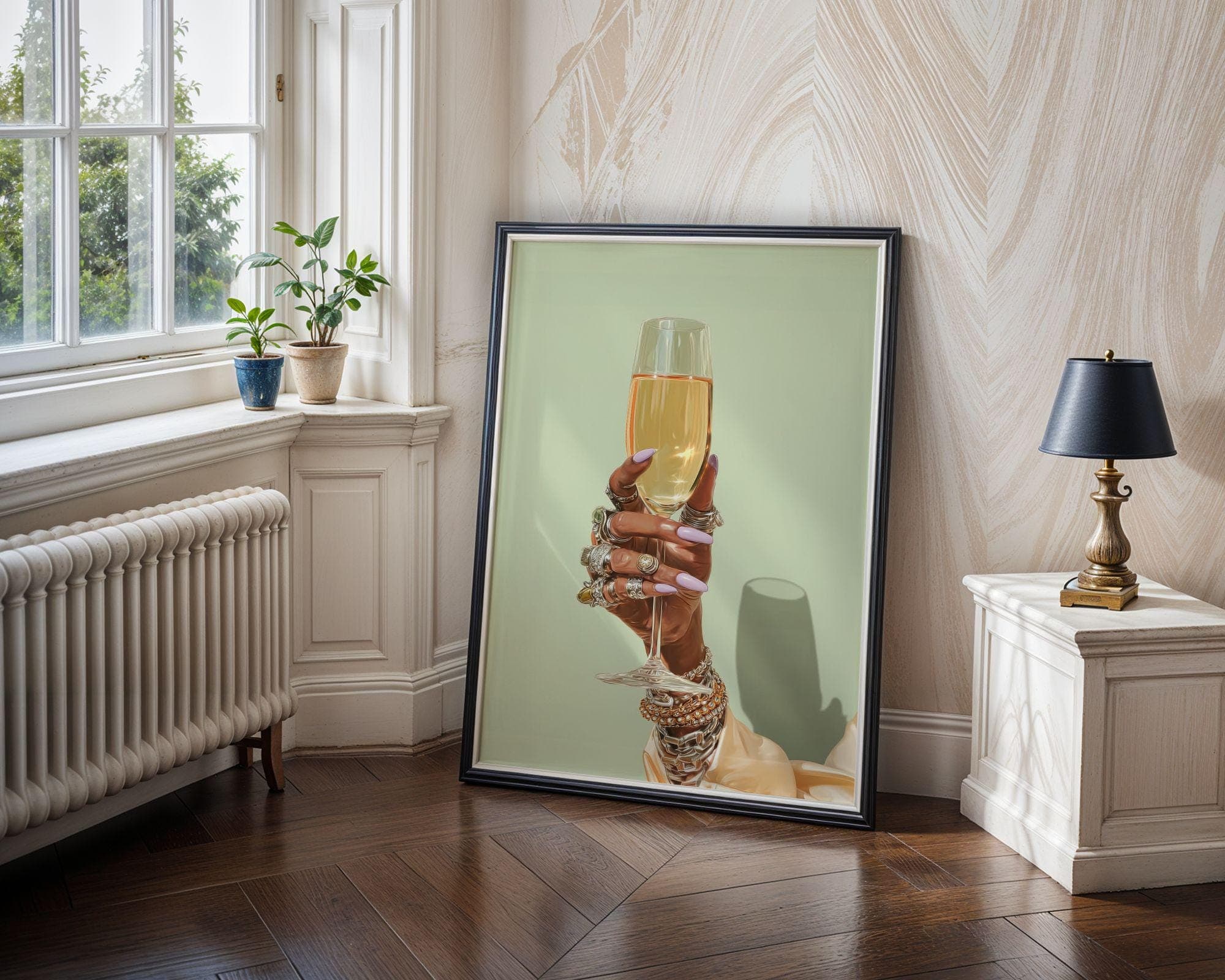 Black Woman Wall Art, Trendy Black Girl, Black Woman Painting, Bar Cart Decor, Modern Glam Wall Art, Feminine Jewelry Poster, Champagne Art - view 5