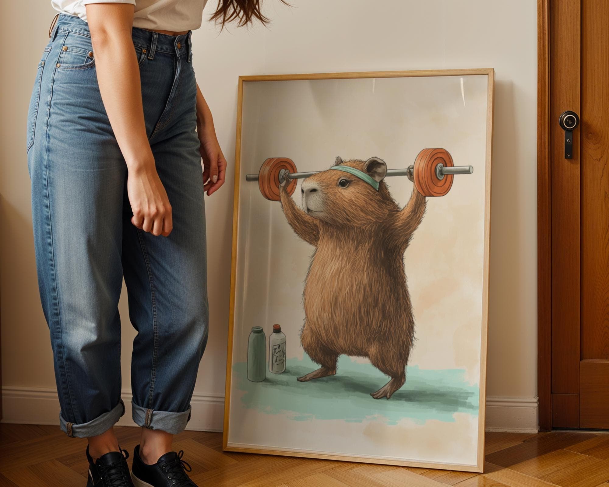 Funny Gym Capybara Wall Art, Funny Fitness Capybara Art Print, Quirky Wall Art, Fitness Motivation Decor, Quirky Capybara Weightlifting Art - view 5