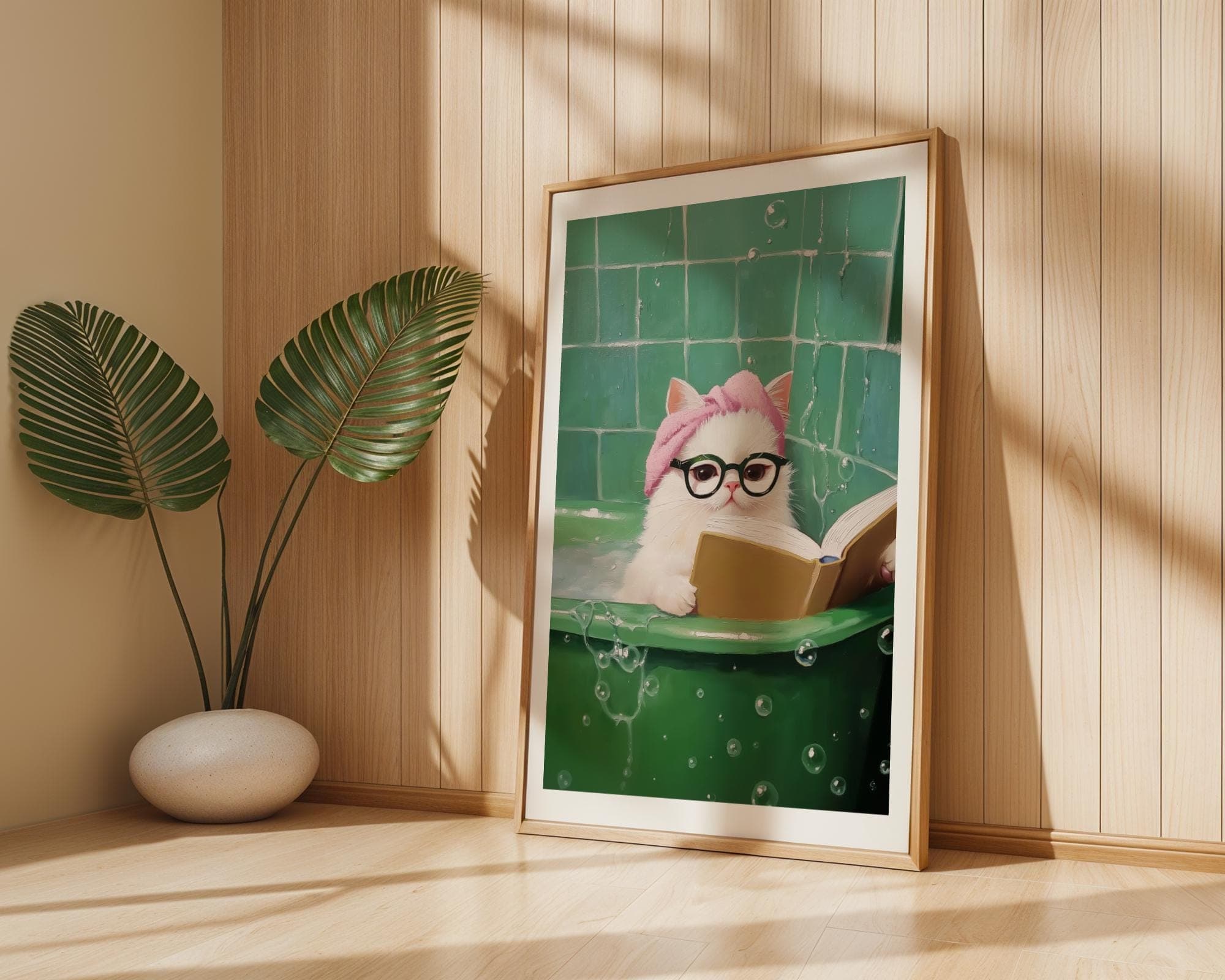Funny Cat in Bathtub, Funny Bathroom Decor, Printable, Aesthetic Animal Wall Print, Dopamine Wall Decor, Preppy Cat Decor, Charming Cat - view 2