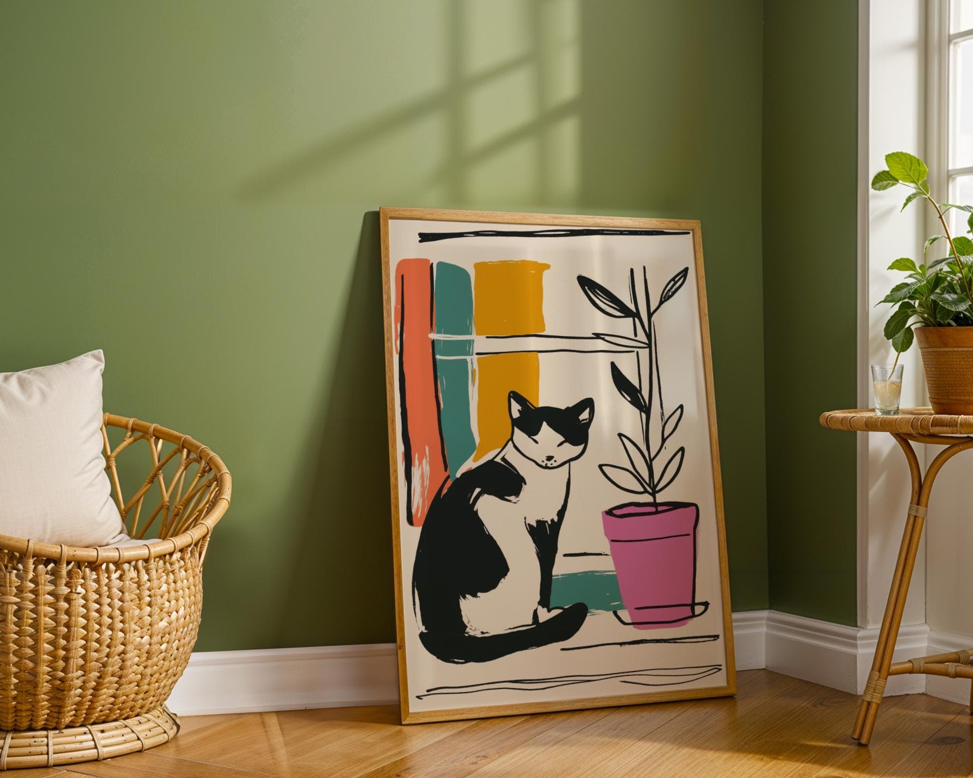 Calico Cat Wall Decor, Colorful Calico Cat Poster, Abstract Calico Cat Wall Art Print, Minimalist Cat Poster, Minimalist Wall Print,Line Art - view 3
