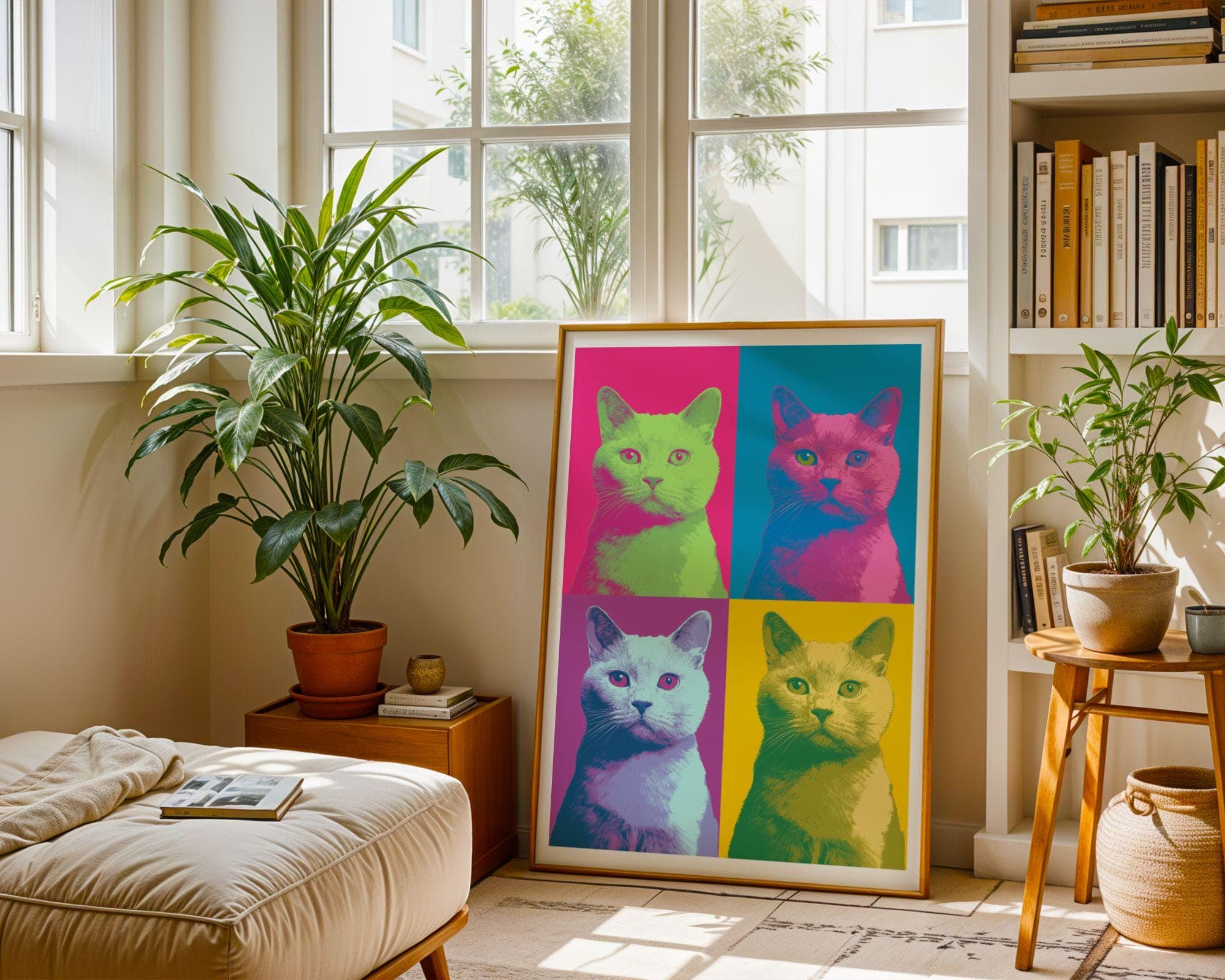 Pop Art Cat Quad, Colorful Wall Art, Pop Art Cat Wall Art, Colorful Cat Wall Decor, Quirky Cat Decor, Retro Cat Wall Poster, Funky Wall Art - view 8