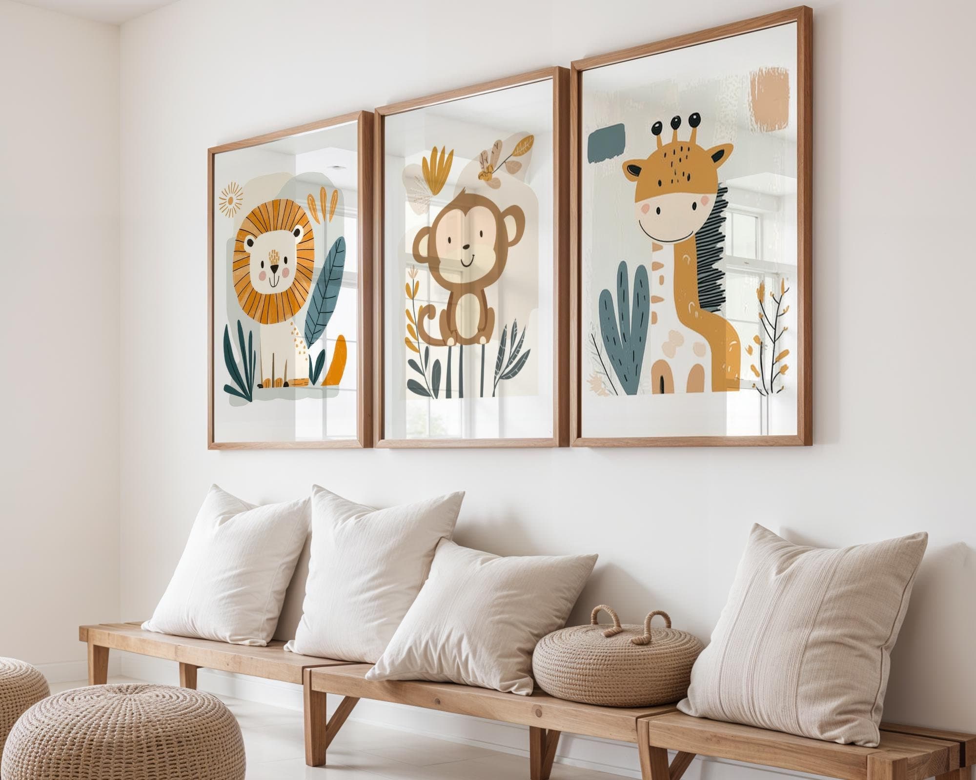 Safari Animal Nursery Wall Art, Lion, Monkey, Giraffe Prints for Kids, Bohemian Safari Animal Wall Print, Safari Kids Room Decor, Printable