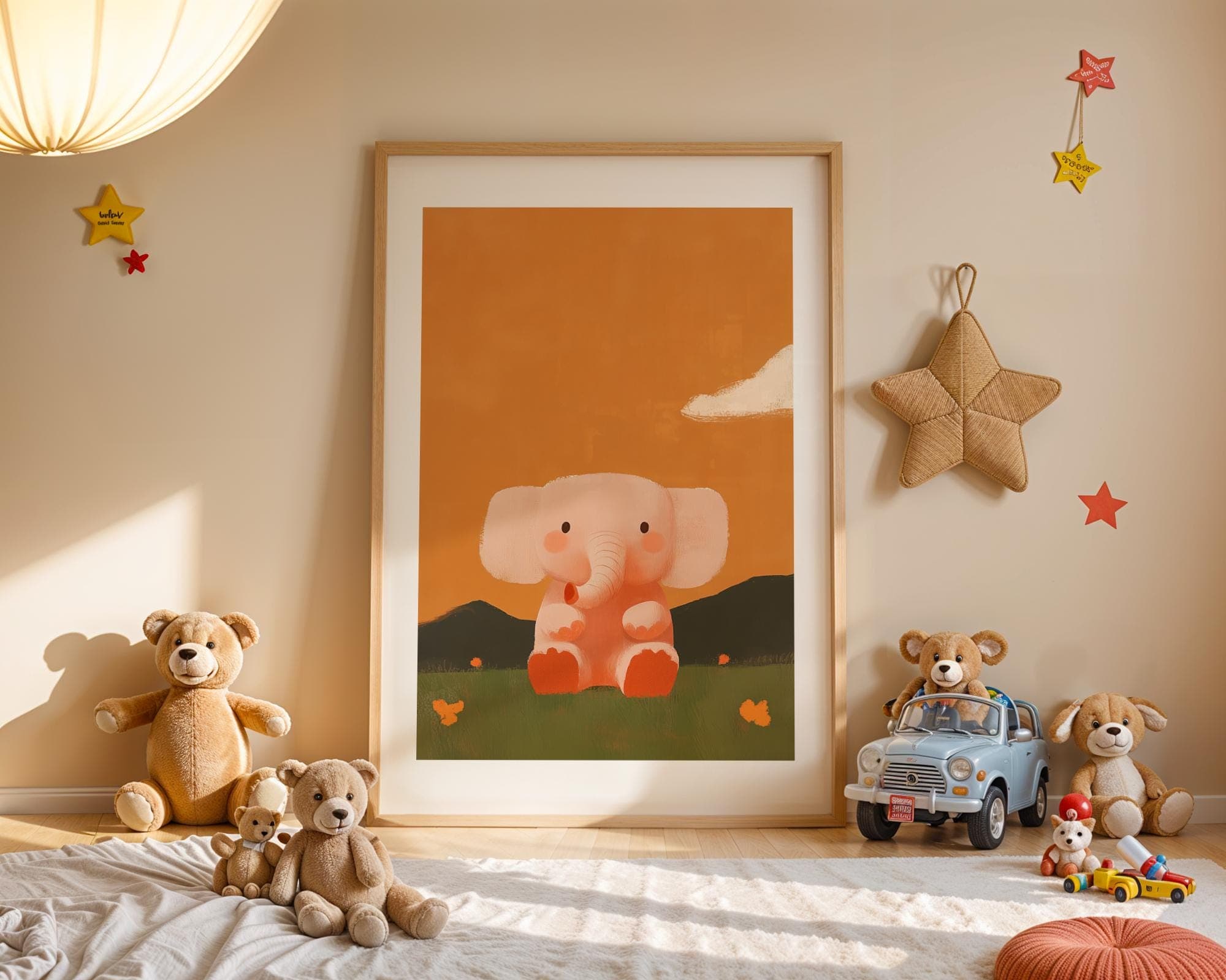 Cute Elephant Baby Room Decor, Elephant Nursery Print, Baby Shower Gift Idea, Orange Elephant Illustration, Nurserywall Art, Orange Nursery - view 3
