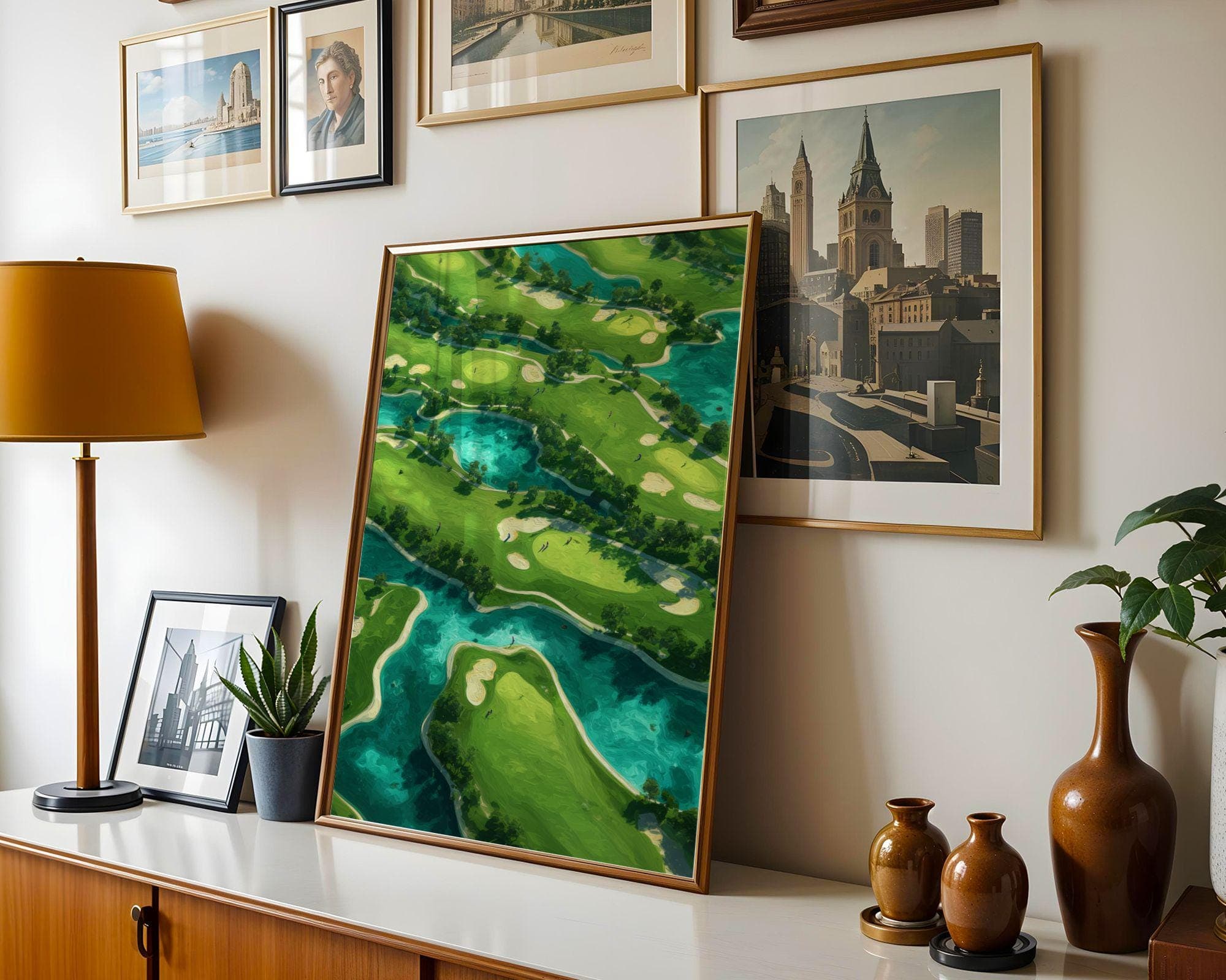 Tropical Golf Course Wall Art – Abstract Aerial Landscape Painting, Golf Lovers Wall Art, Modern Golf Art, Aerial Green Landscape Painting - view 2