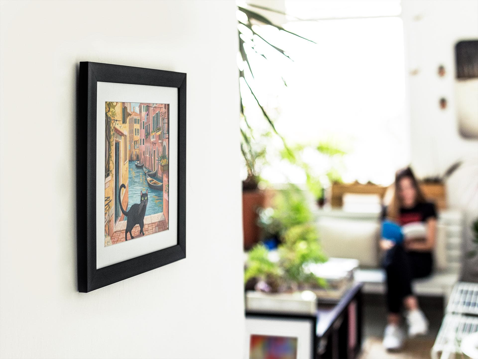Venice Print, Venice Poster, Venice Wall Art, Venice Black Cat Poster, Colorful Black Cat Venice Wall Art, Italy Wall Art, Eclectic Cat Art - view 3