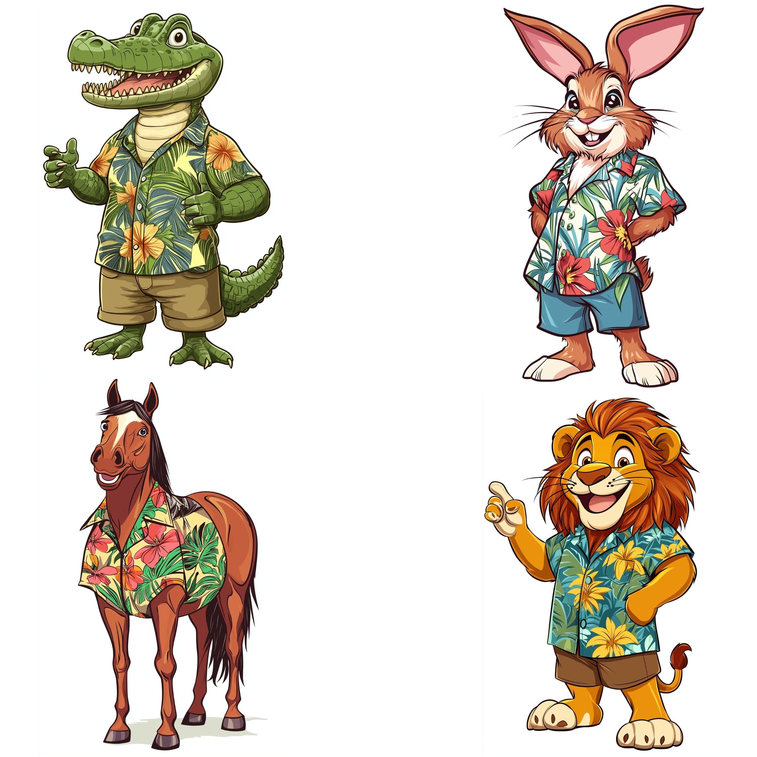 Cute Hawaii Animals Clipart, Watercolor Beach Party, Summer Animal Hawaii Shirt, Hawaii Watercolor Clipart Bundle, Hawaiian PNG, Cute Animal - view 4
