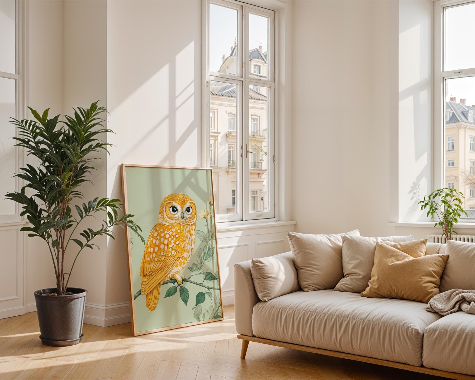 Golden Owl Botanical Art Print: Vintage Boho Wall Decor (Digital Download) - view 3