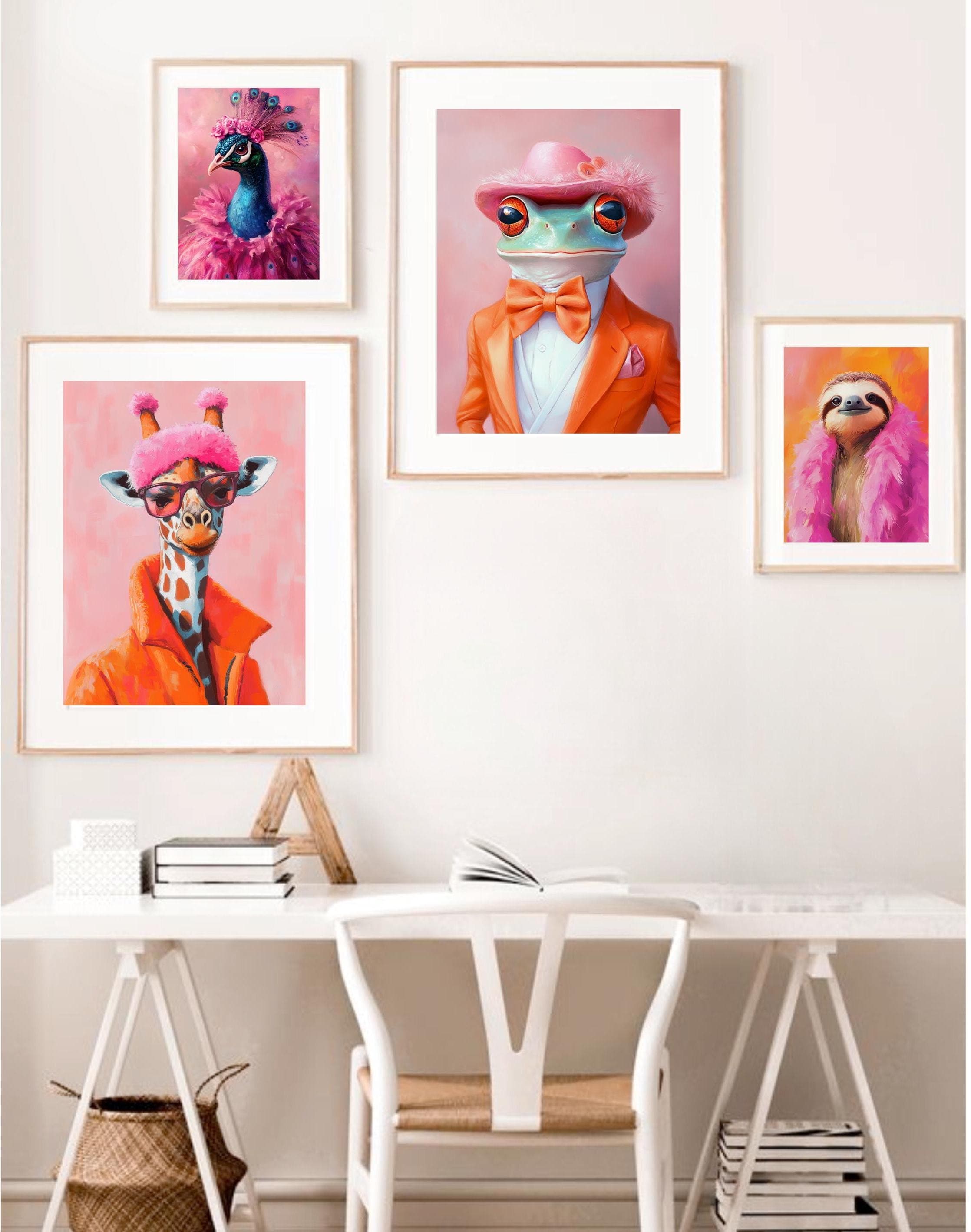 Colorful Animal Fashion Art Prints Maximalist Wall Art Funky Animal Fashion Portraits Cute Hipster Print Quirky Wall Art Preppy Print - view 6