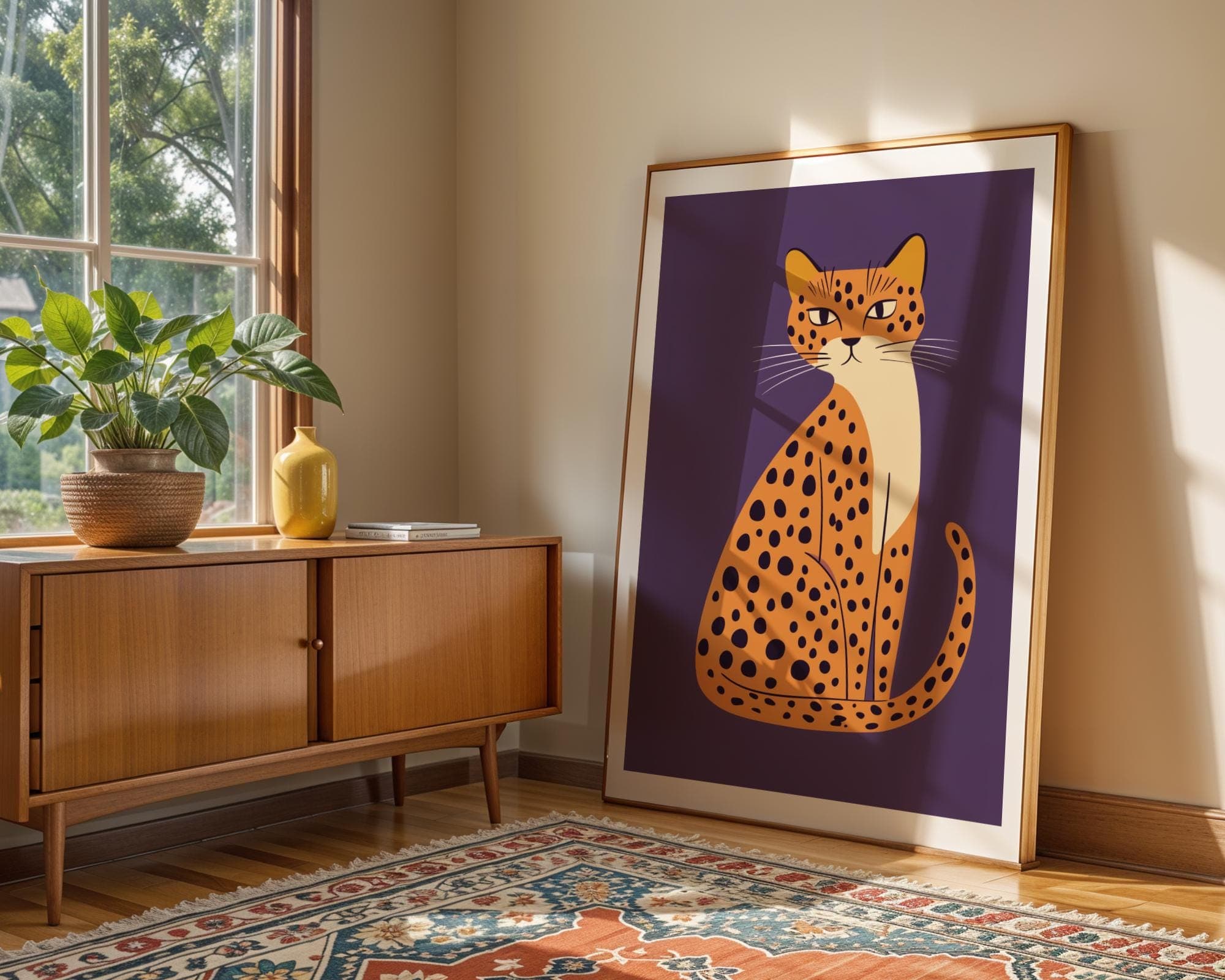 Modern Leopard Cat Wall Art Print, Minimalist Big Cat Poster, Leopard Cat Poster, Spotted Cat Print for Office, Leopard in Pop Art Style - view 4