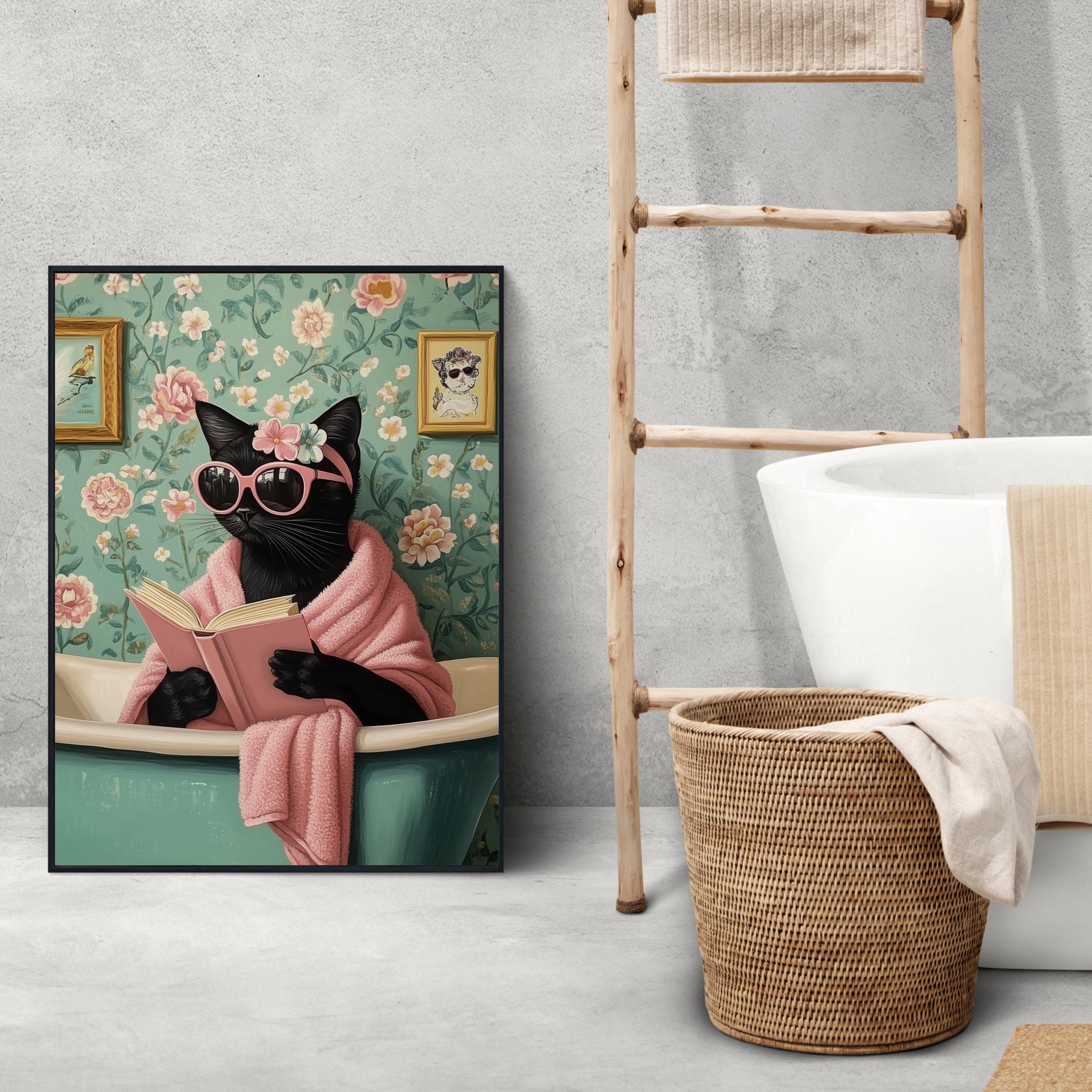Bathroom Black Cat Poster, Funny Bathroom Wall Decor, Toilet Wall Posters, Adorable Cat Poster, Bath Prints, Quirky Cat Wall Art, Quirky Art - view 2