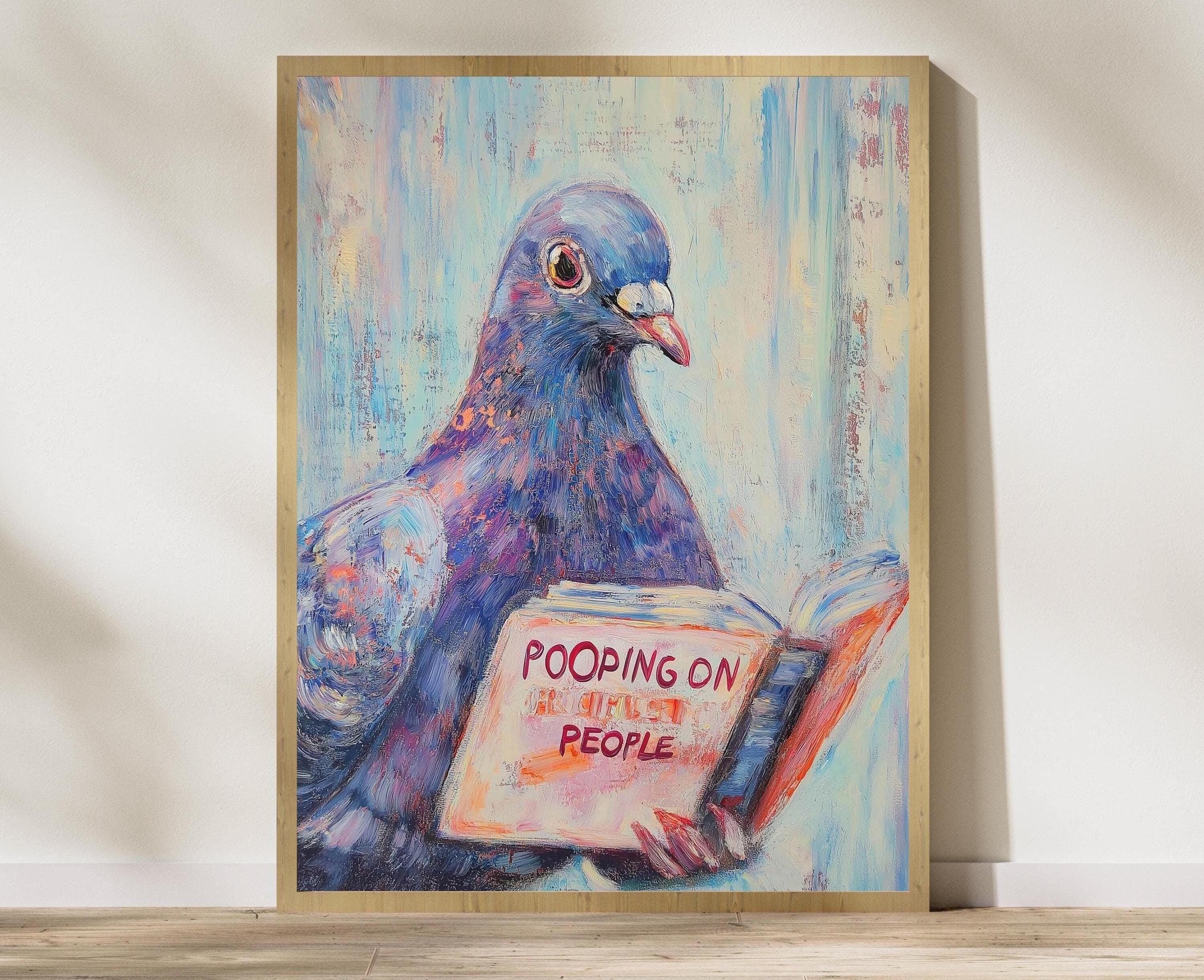 Funny Pigeon Reading Art Print, Humorous Bathroom Poster (Digital Download)