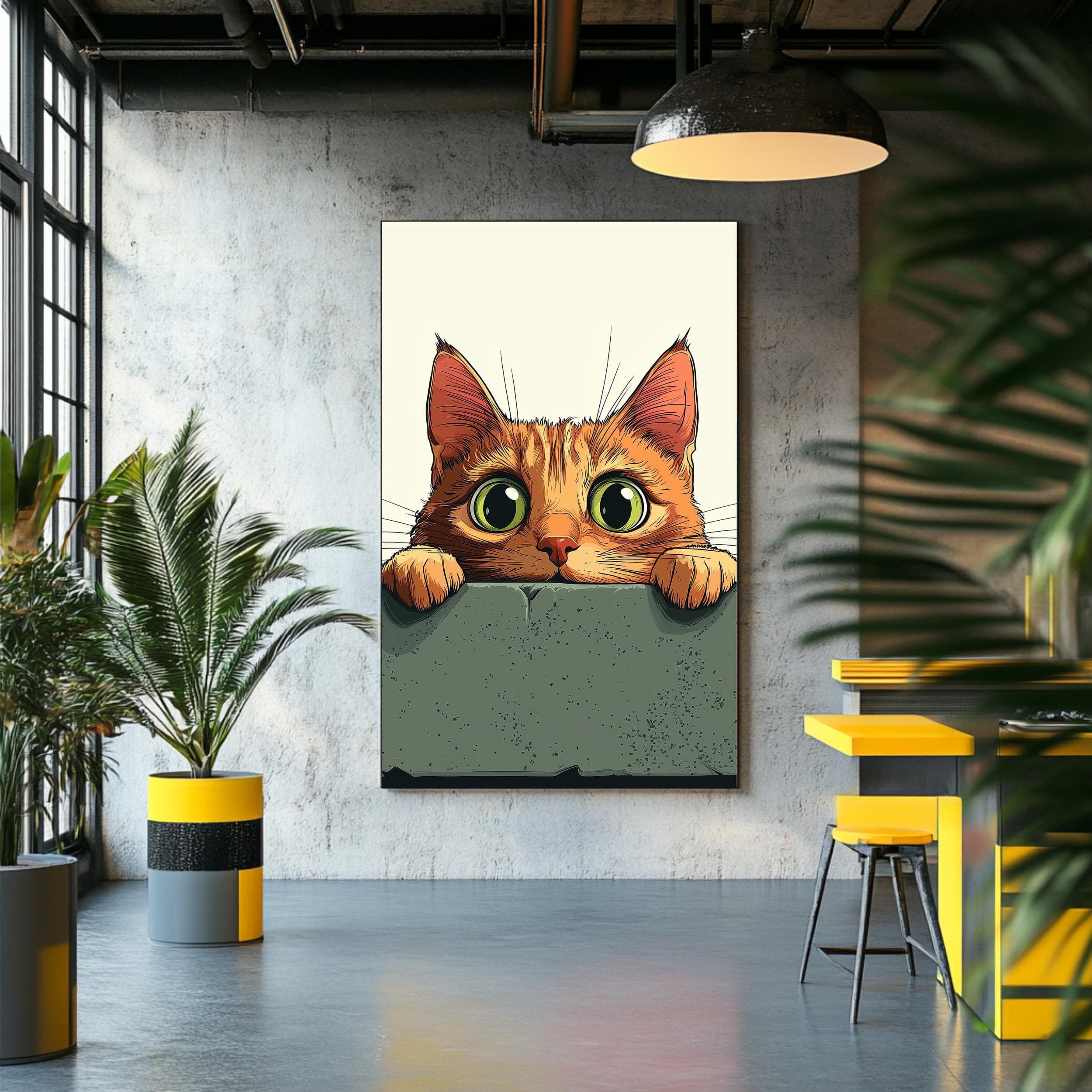 Whimsical Cat Peeking Art Print, Colorful Digital Wall Decor, Cute Cat Peeking Wall Art,  Playful Wall Decor for Kids' Room, Ginger Cat Art - view 3