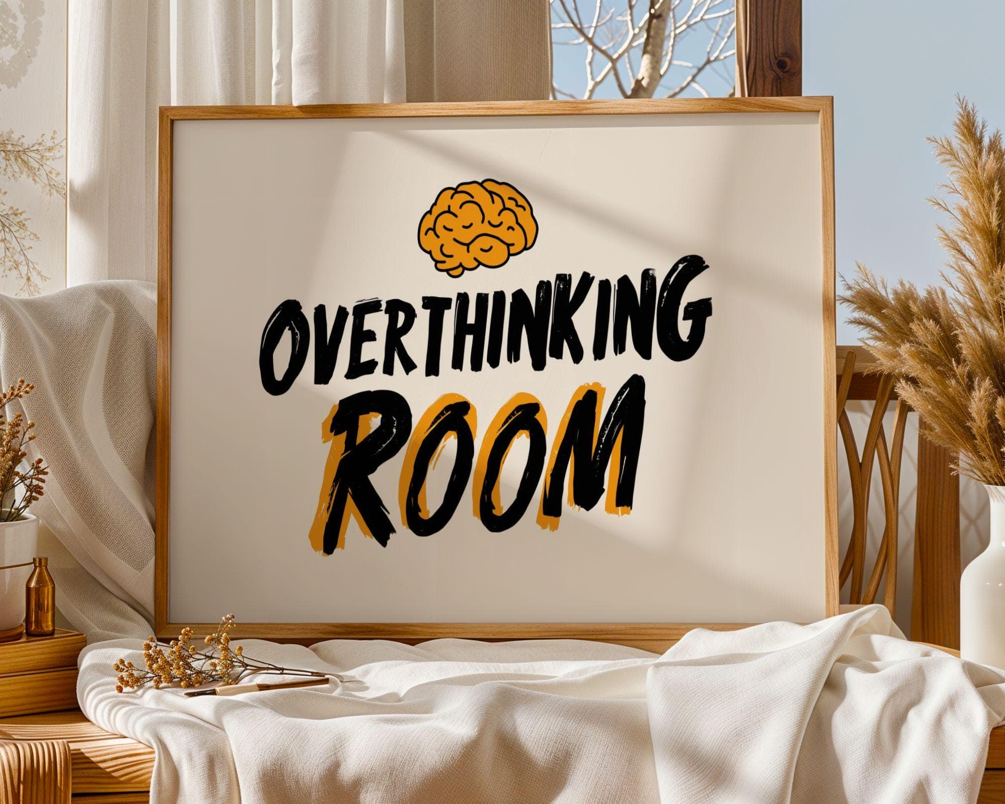 Overthinking Room Print, Funny Typography Wall Poster, Minimal Quote Print, Funny Office Poster, Overthinkers Poster, Funny Room Sign - view 3