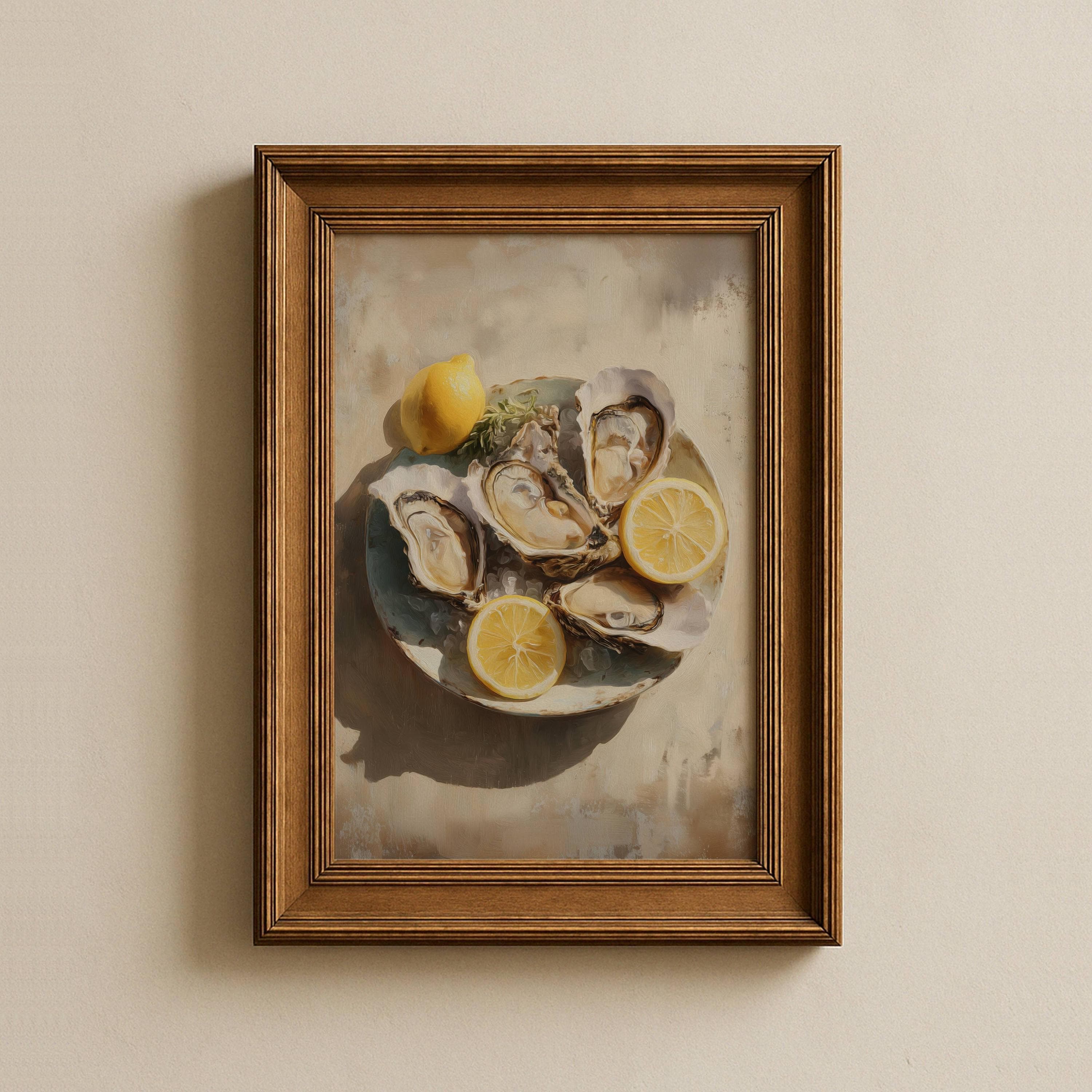 Oyster Painting Kitchen Wall Art Coastal Dining Decor, Coastal Oyster Wall Art Print, Seafood Painting, Kitchen Decor, Oyster Still Life Art