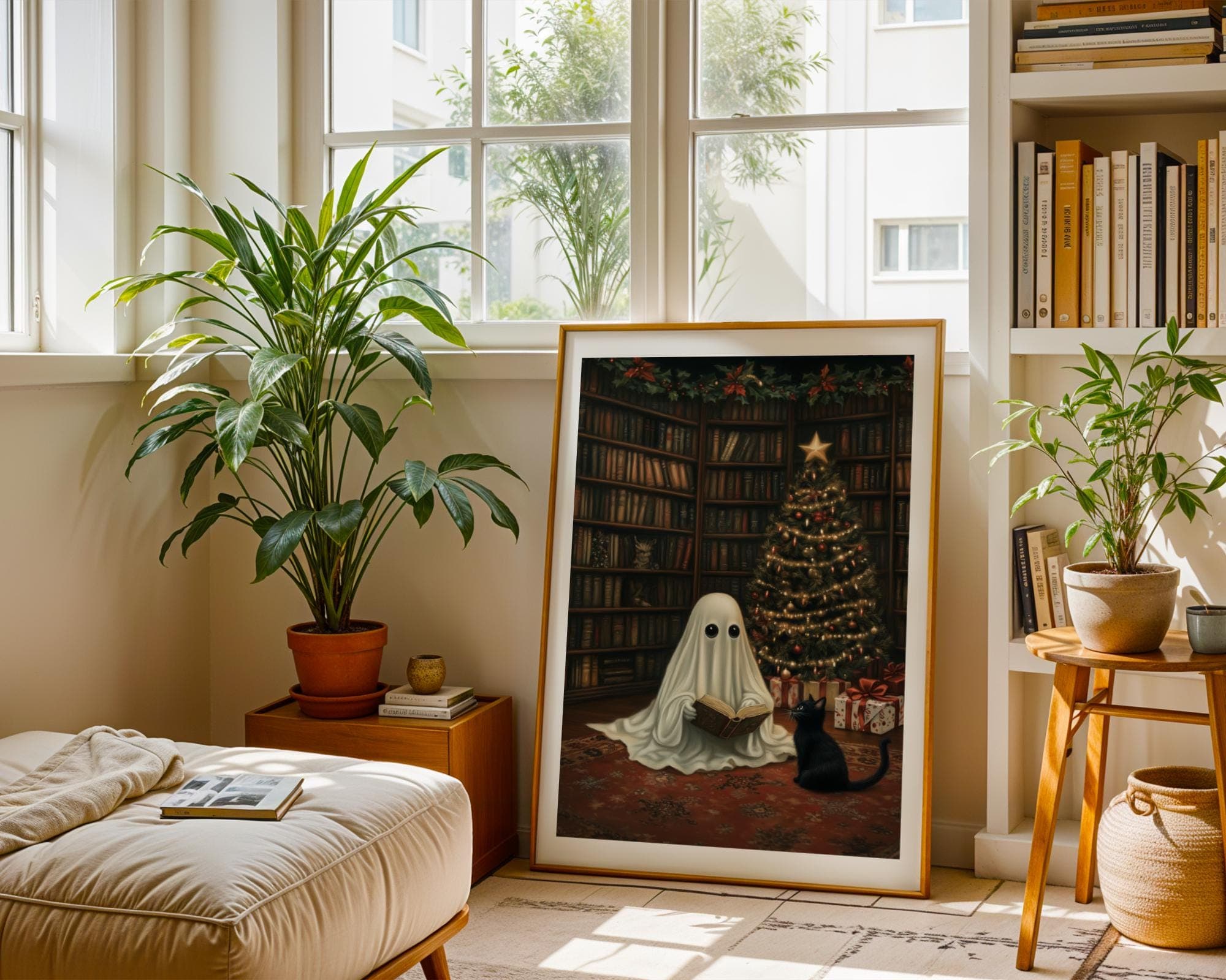 Ghost and Black Cat Wall Art, Vintage Halloween Wall Art, Spooky Christmas Decor, Whimsical Holiday Wall Art, Haunted Christmas Decor - view 5