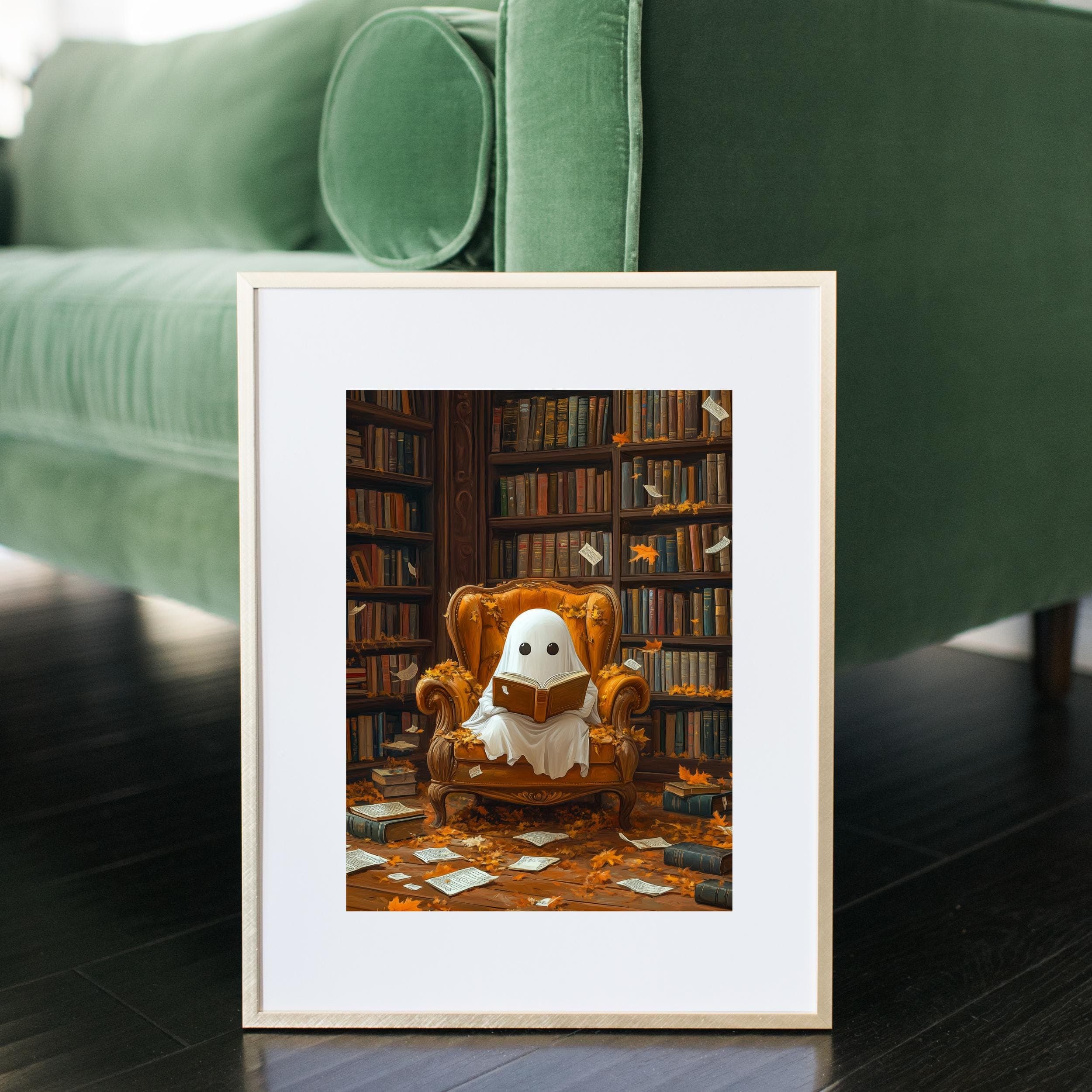 Cute Halloween Ghost Reading a Book, Whimsical Halloween ghost wall art, Spooky Cute Halloween ghost Print, Bookish art Book lover, Ghost - view 6