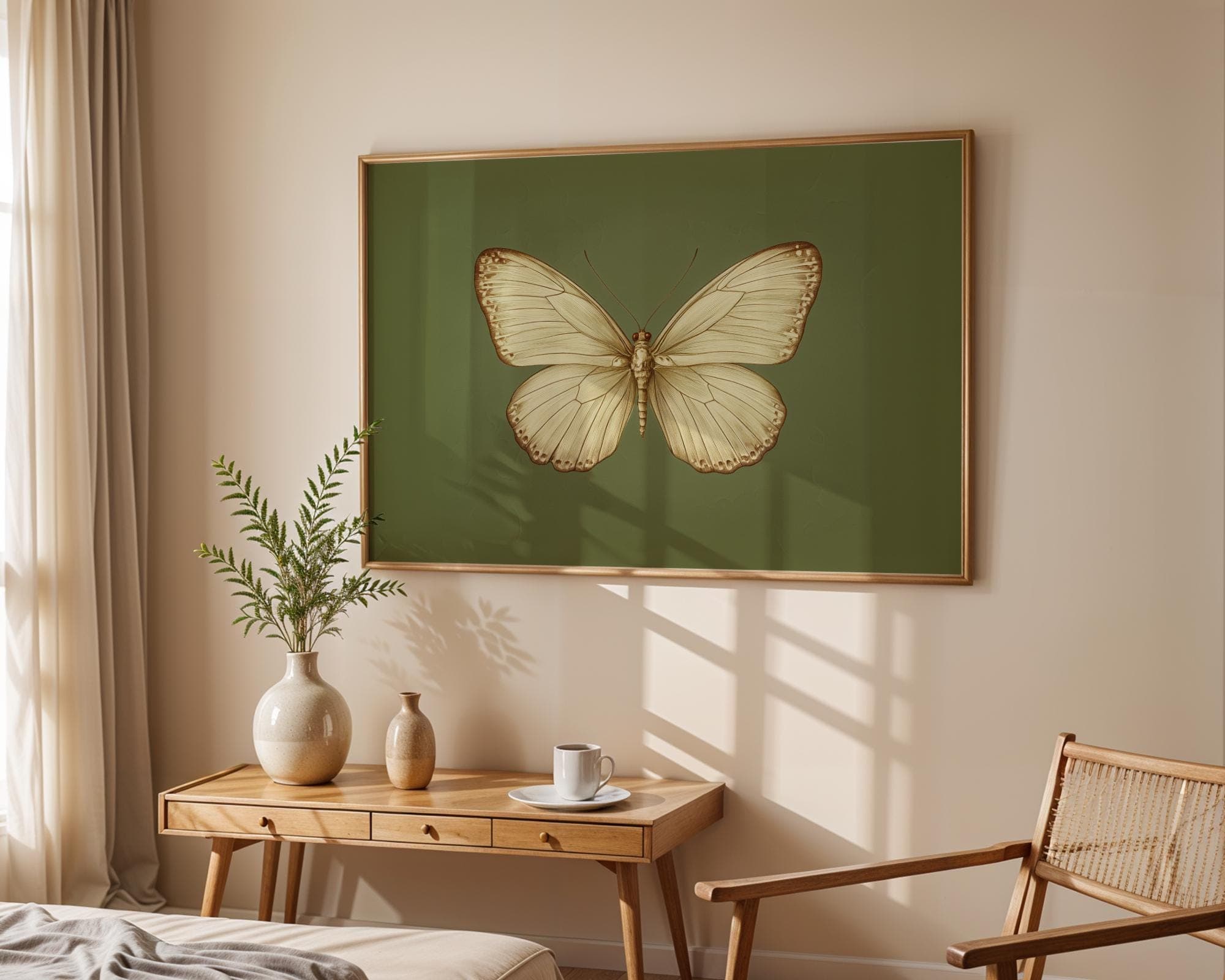 Cream Butterfly Wall Art, Minimalist Butterfly Painting, Minimalist Butterfly Art, Soft Earth Tone Art Print for Cozy Spaces, Butterfly Art - view 3