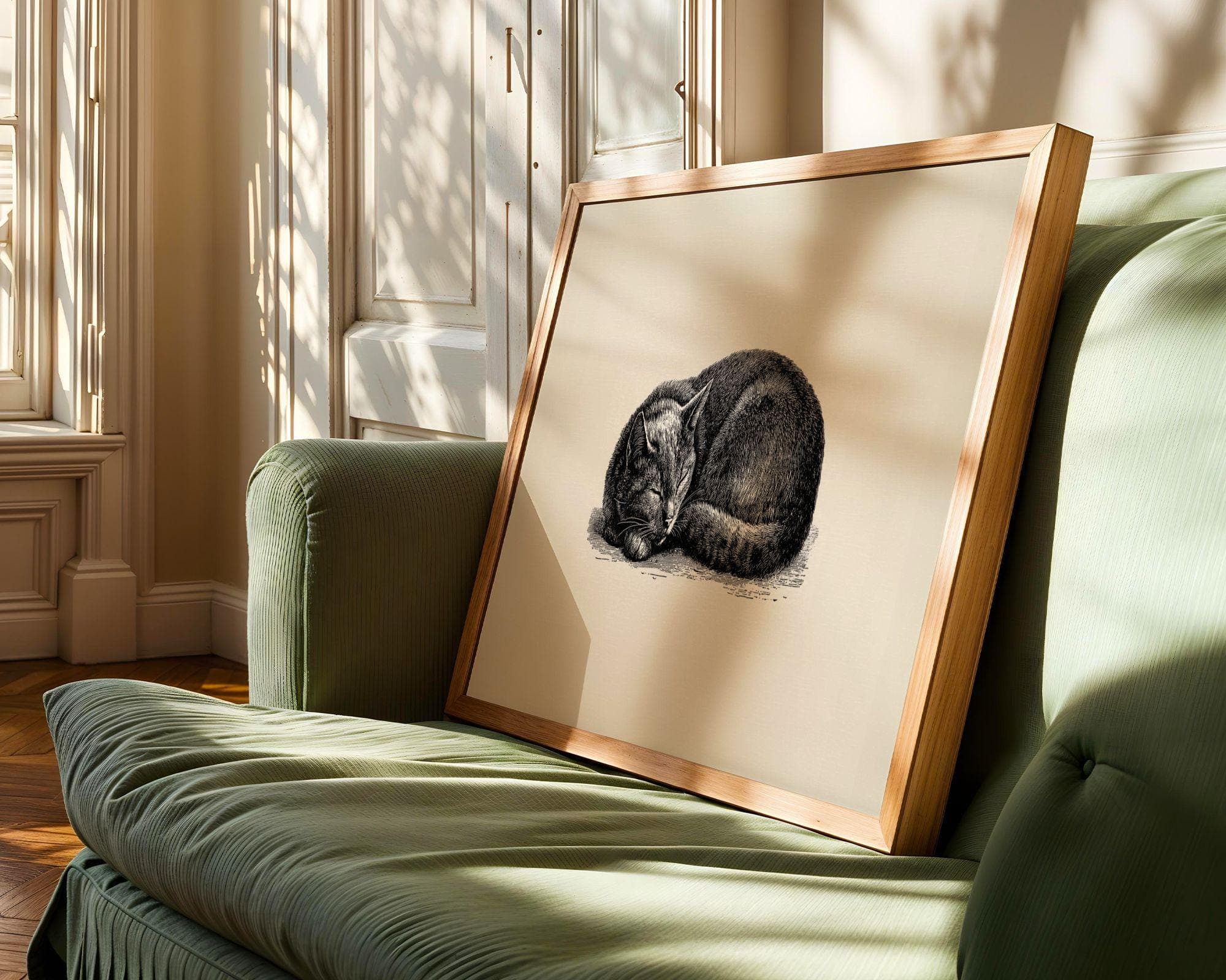 Sleeping Cat Print, Ink Animal Wall Art, Pet Portrait Scribble Cat Minimalist Line Art, Playful Cat Digital Download, Cat Lovers Gift - view 8