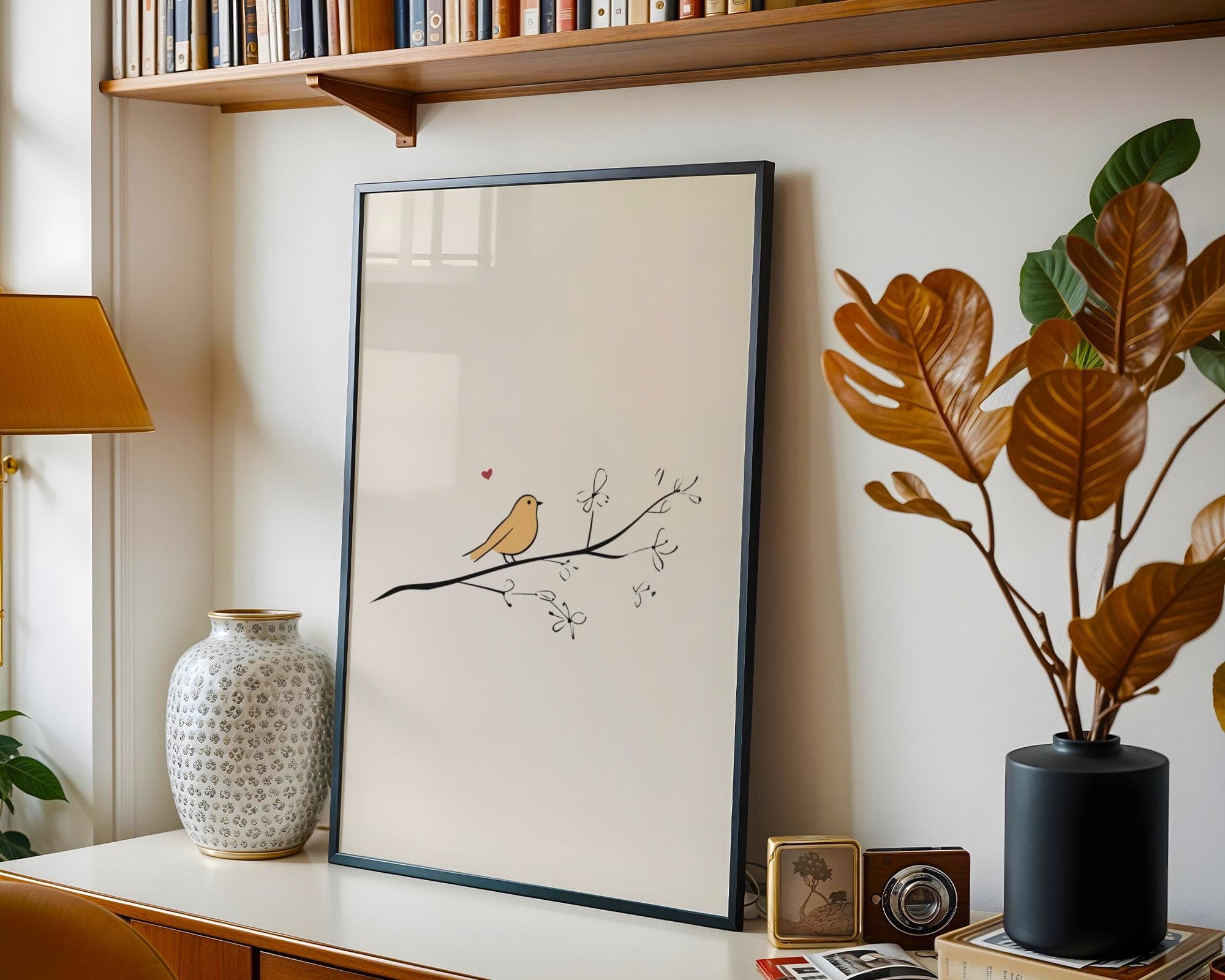 Minimalist Bird Wall Art, Scandinavian Yellow Bird Art, Yellow Bird Line Art, Soft Scandinavian Decor Print, Delicate Bird Poster - view 5