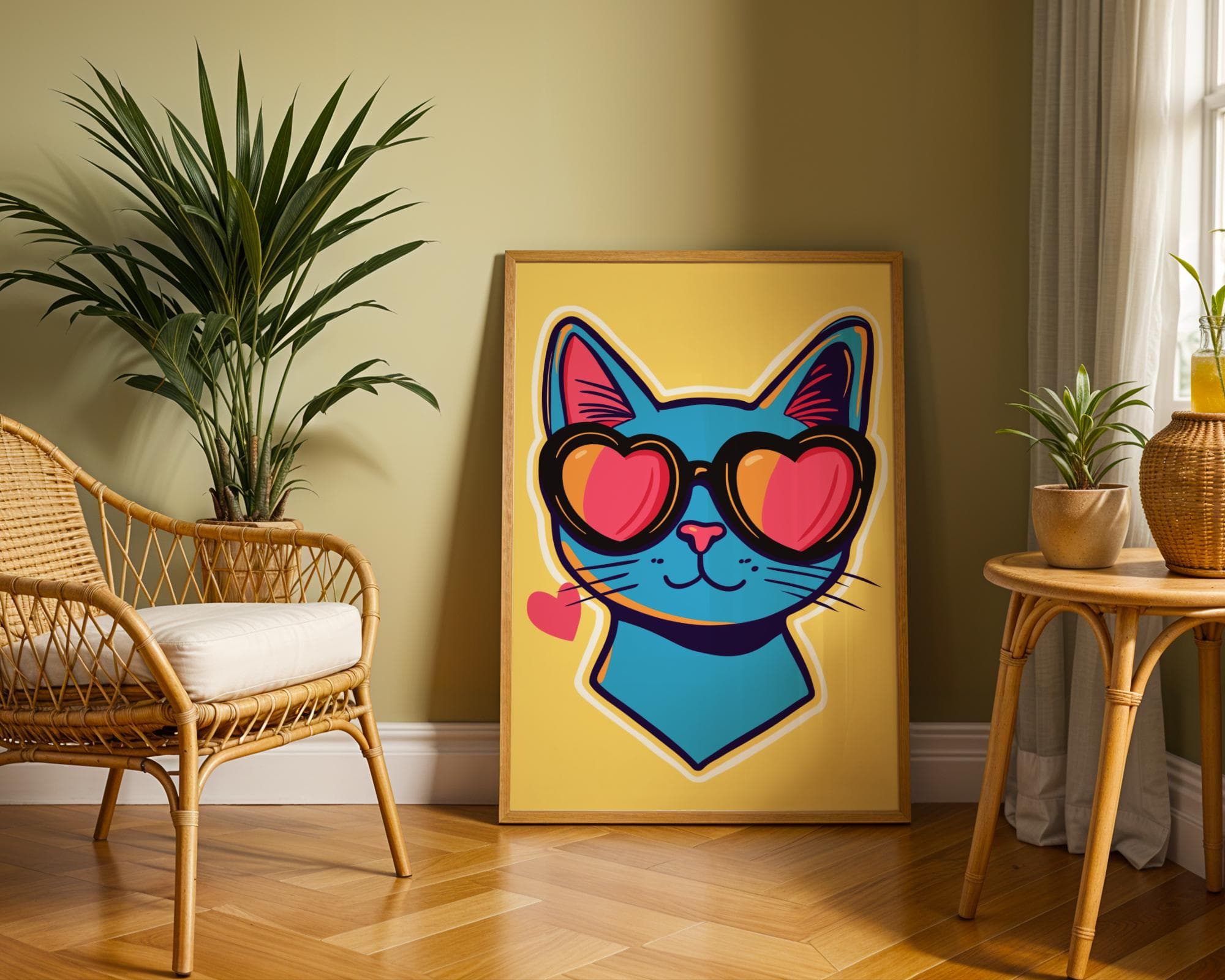 Retro Cat Wall Art, Blue Cat Pop Art, Quirky Cat Poster, Retro Aesthetic Wall Decor, Funky Retro Cat Poster, Digital Download, Quirky Art - view 3