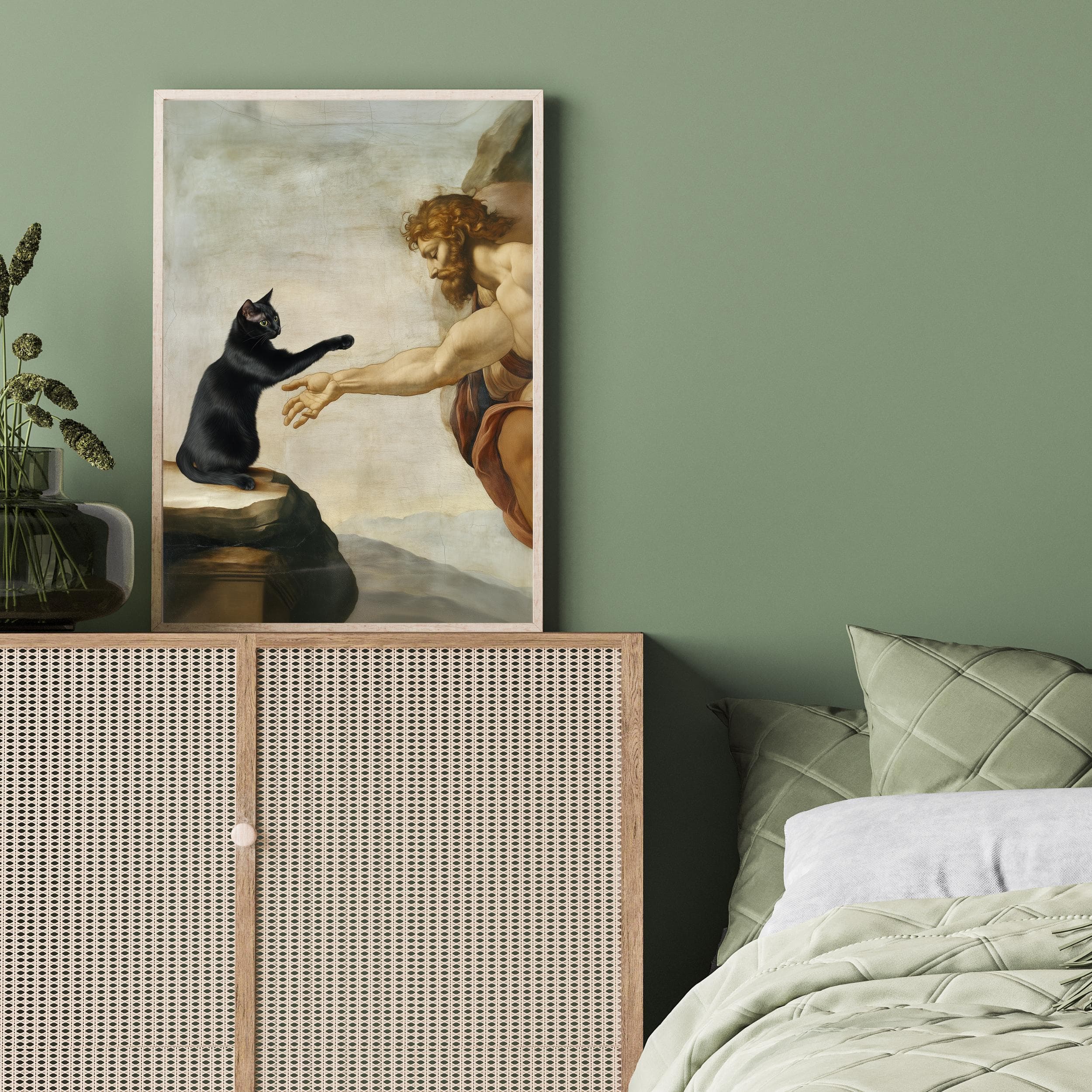 Creation of Adam with Black Cat – Classical Art Parody Poster, Funny Black Cat in Creation of Adam – Art Print, Black Cat Classic Poster - view 6