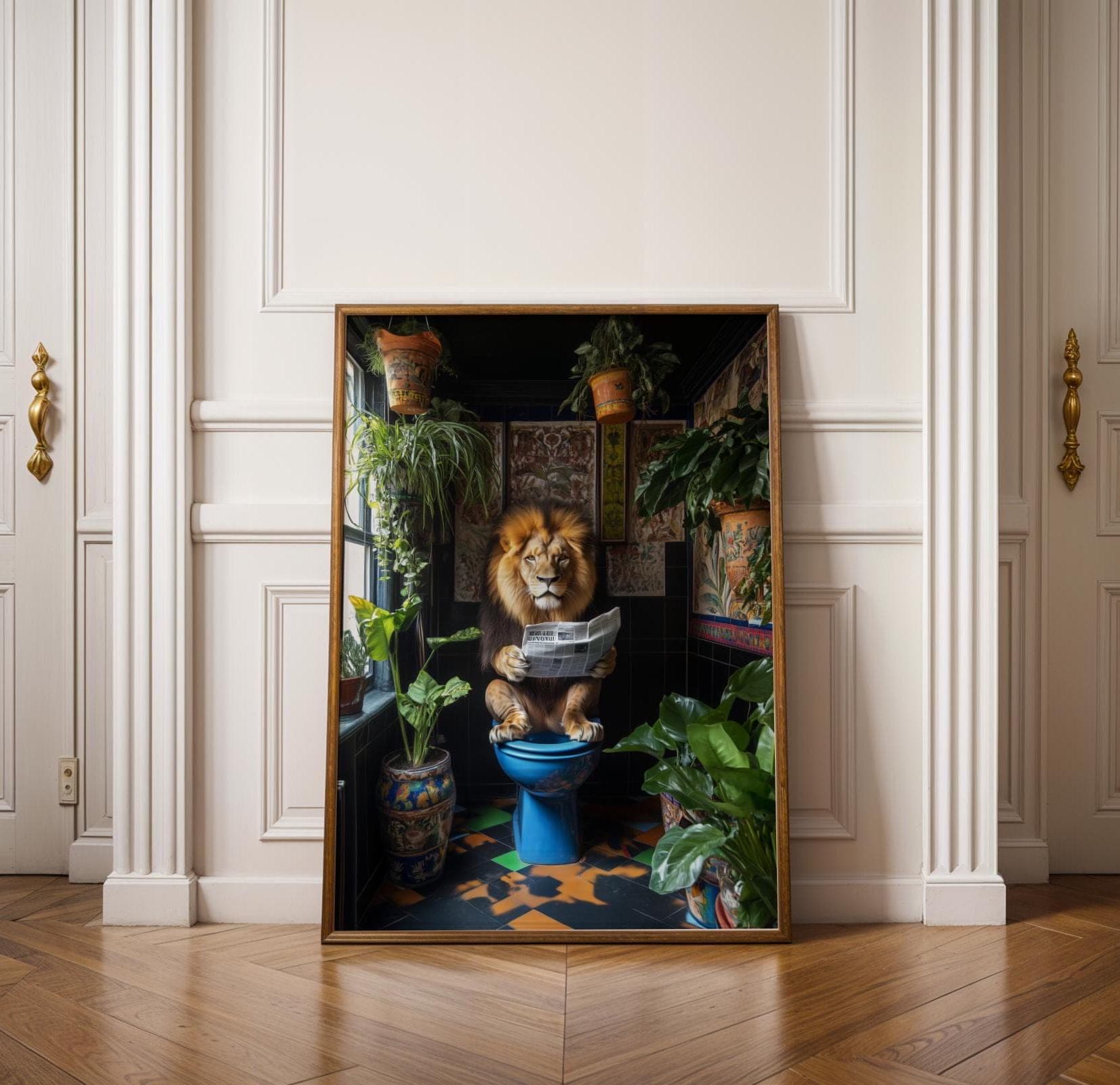 Funny Lion Bathroom Art, Quirky Jungle Animal Print, Modern Toilet Wall Decor, Funny Animal Poster, Quirky Safari Bathroom Art, Lion Art