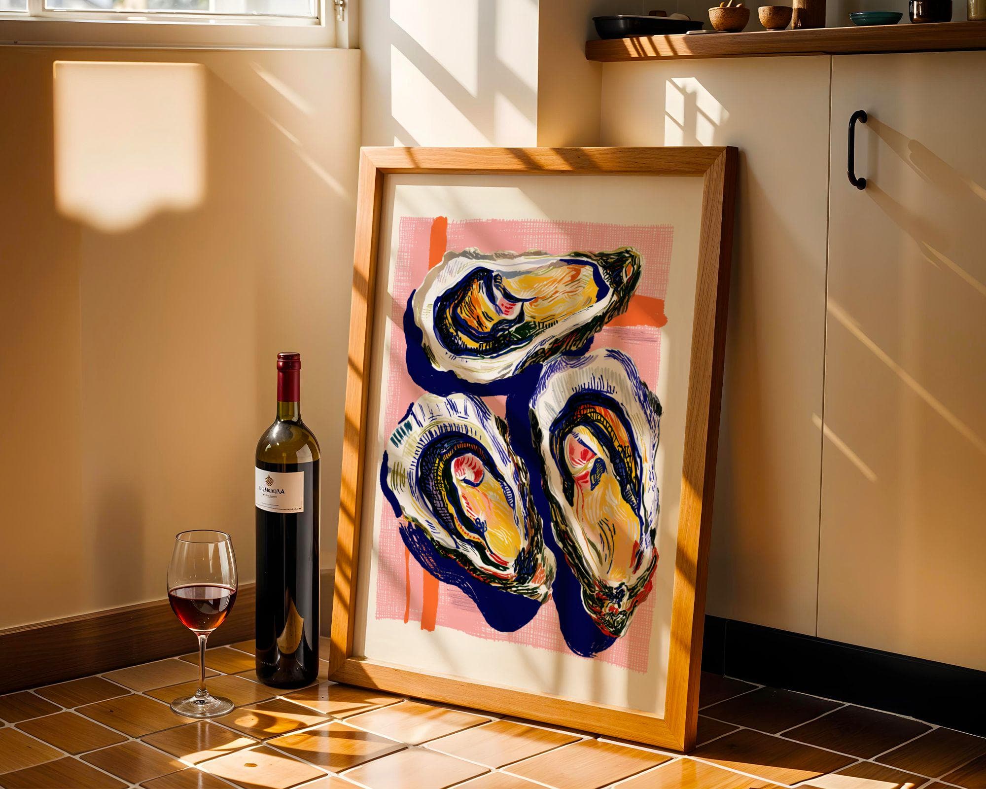 Colorful Oyster Wall Art Print, Coastal Kitchen Decor, Modern Seafood Illustration, Nautical Beach House Wall Art, Oyster Print, Digital Art - view 5