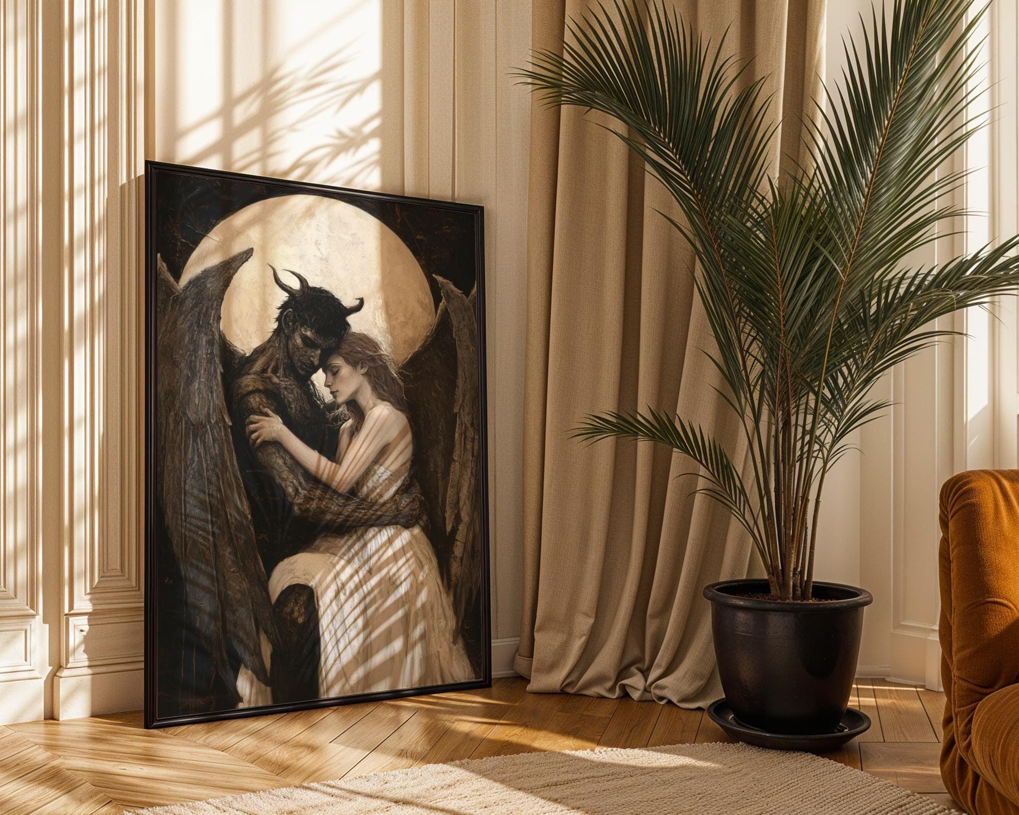 Victorian Gothic Angel and Demon Painting, Gothic Victorian Wall Art, Moody Victorian Art, Dark Victorian Love Painting, Gothic Romantic Art - view 2