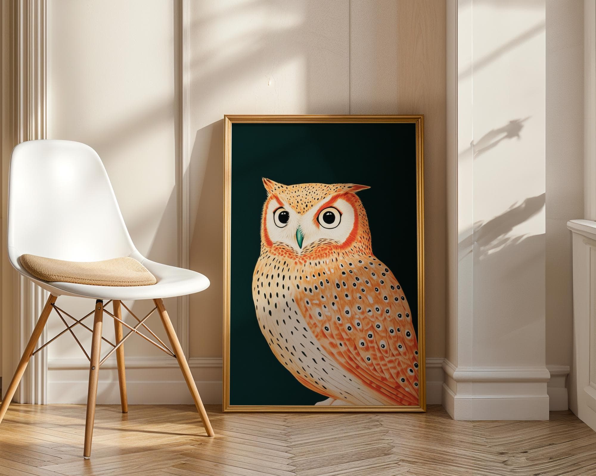 Owl Wall Art Print, Forest Animal Wall Poster, Scandinavian Owl Wall Decor, Orange Owl Art, Scandinavian Wall Poster, Digital Download - view 6