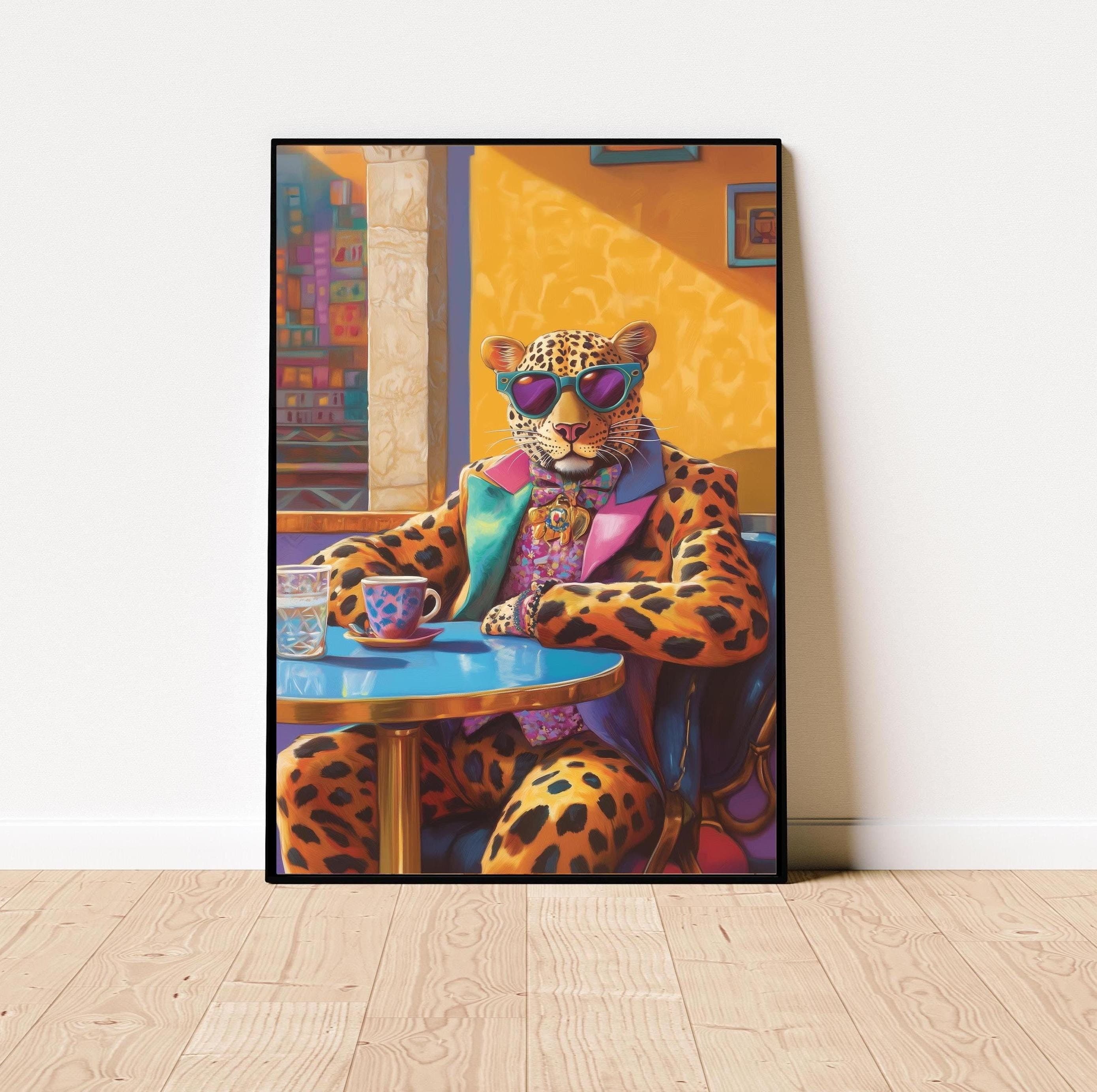 Funky Leopard Print, Maximalist Eclectic Wall Art, Preppy Decor, Colorful Art, Apartment Decor, Dopamine Decor, Pink and Orange Wall Art