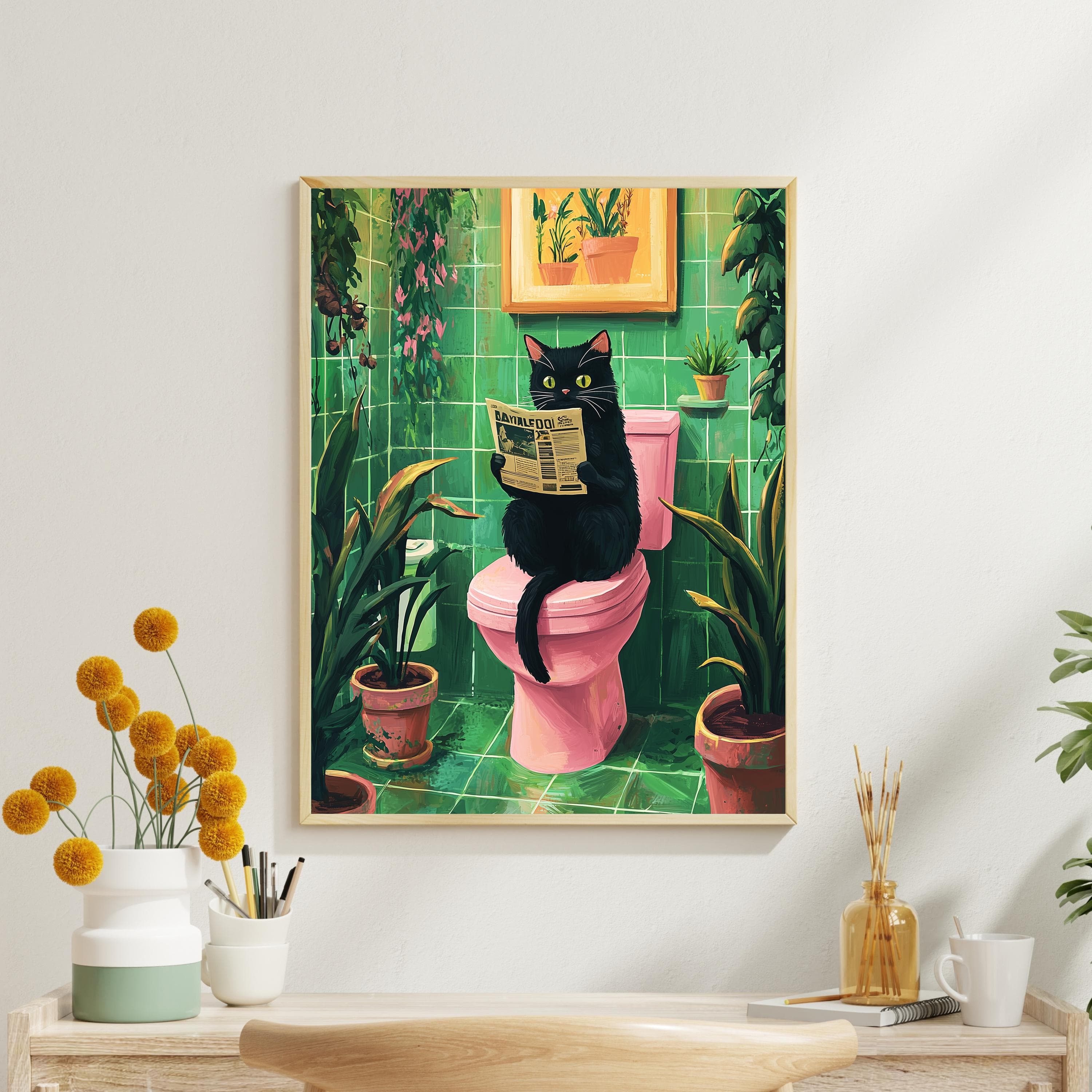 Bathroom Cat Print, Funny Posters, Funny Bathroom Wall Decor, Pink Toilet Bathroom Decor, Funny Cat Poster, Bathroom Wall Art, Toilet Poster - view 6