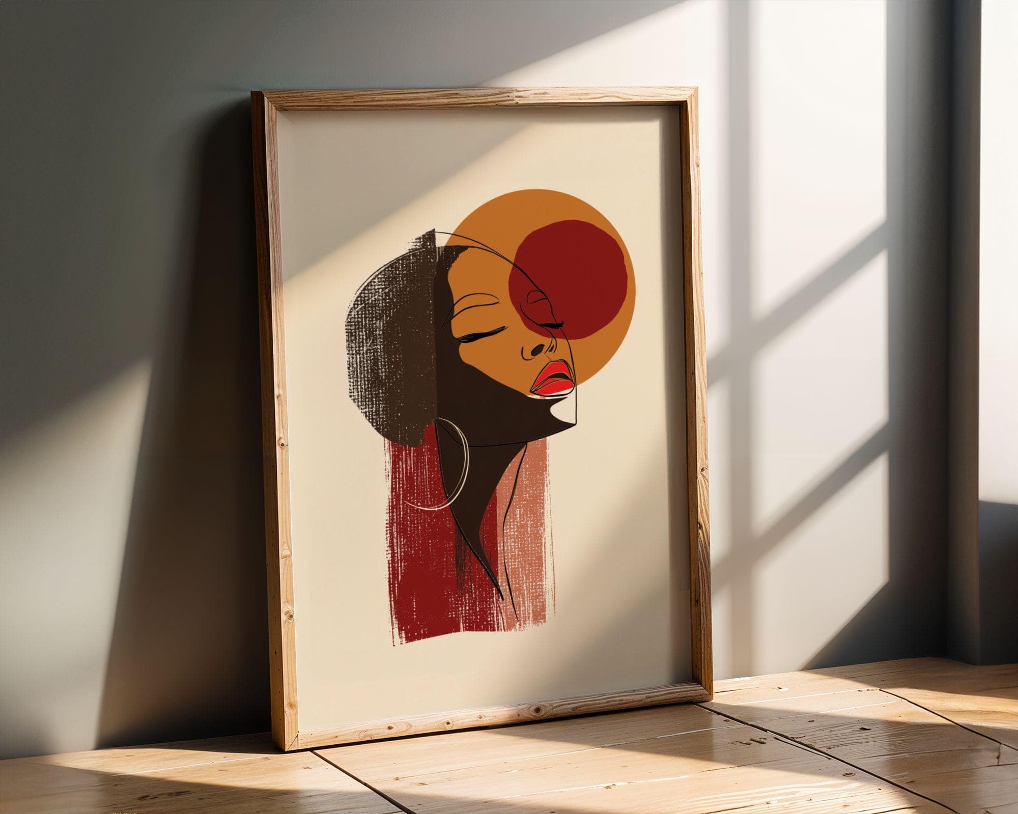 Black Woman Wall Art, Minimalist Line Portrait, Feminine Abstract Wall Art, Face Line Art, Earth Tones, Living Room Decor, Digital Download - view 6