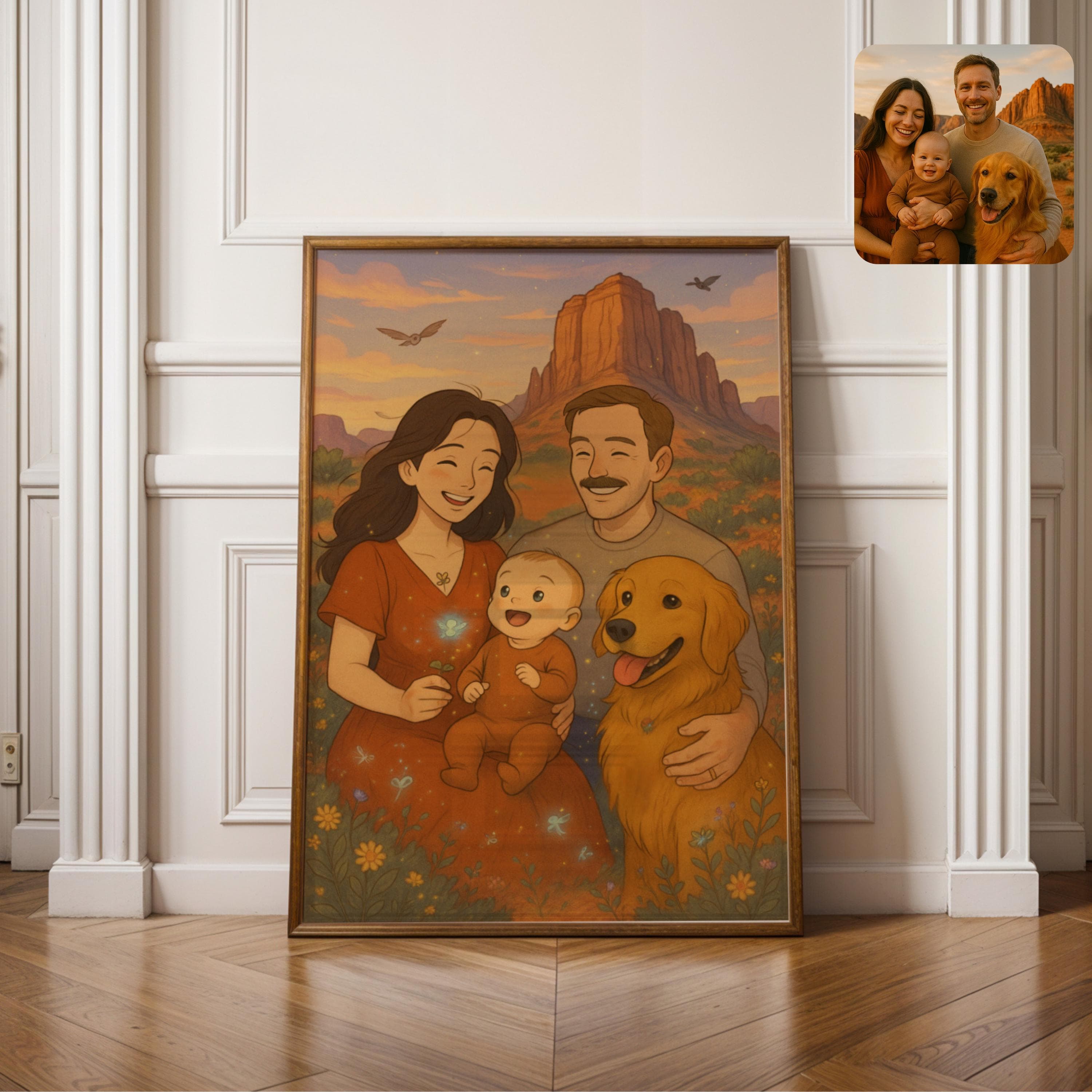 Custom Couple Anime Portrait, Hand Drawn Anime Portrait, Custom Cartoon Style Art, Personalized Couple with Dog in Cartoon Style for Lovers - view 3