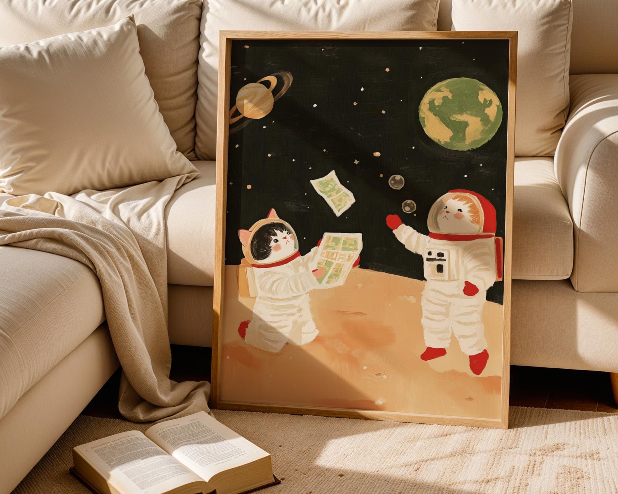 Astronaut Cat Art Print, Kids Room Cosmic Wall Decor (Digital Download) - view 3