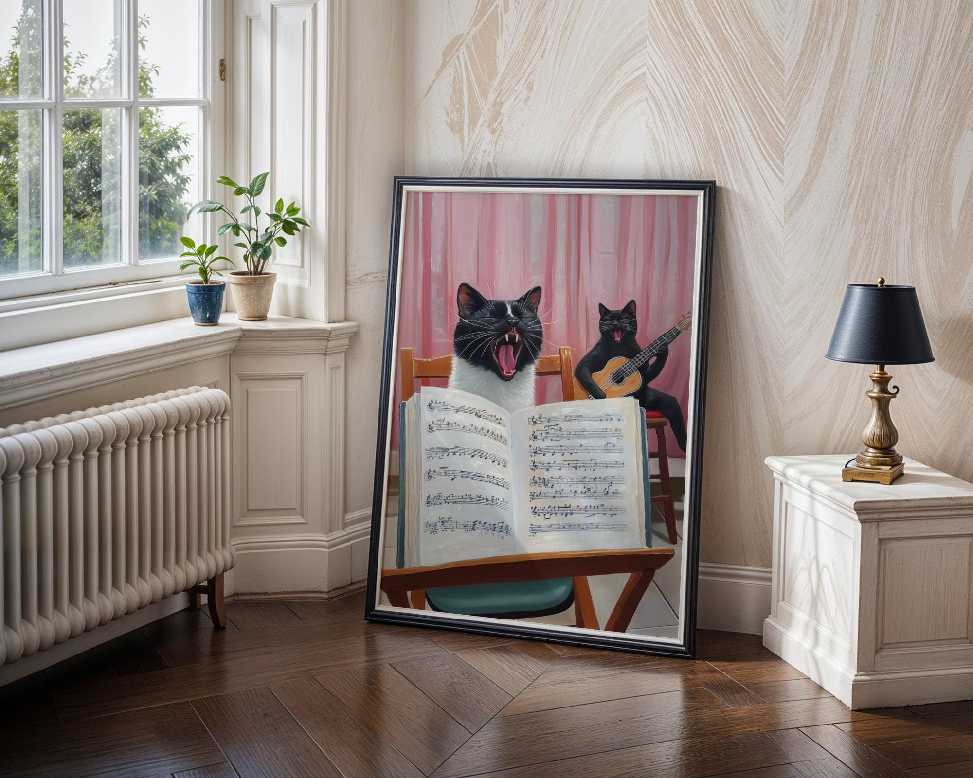 Funny Singing Cats Wall Art, Music Lover Decor, Cute Cat Poster, Opera Cat and Guitar Art, Cat Lover Gift, Quirky Home Decor, Dopamine Print - view 4
