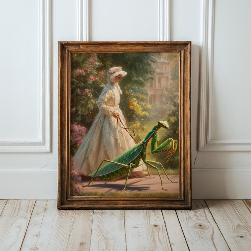 Giant Insect and Victorian Lady Fantasy Print, Odd Victorian Fantasy Art for Wall, Dark Academia Fantasy Poster, Quirky Gothic Surrealism