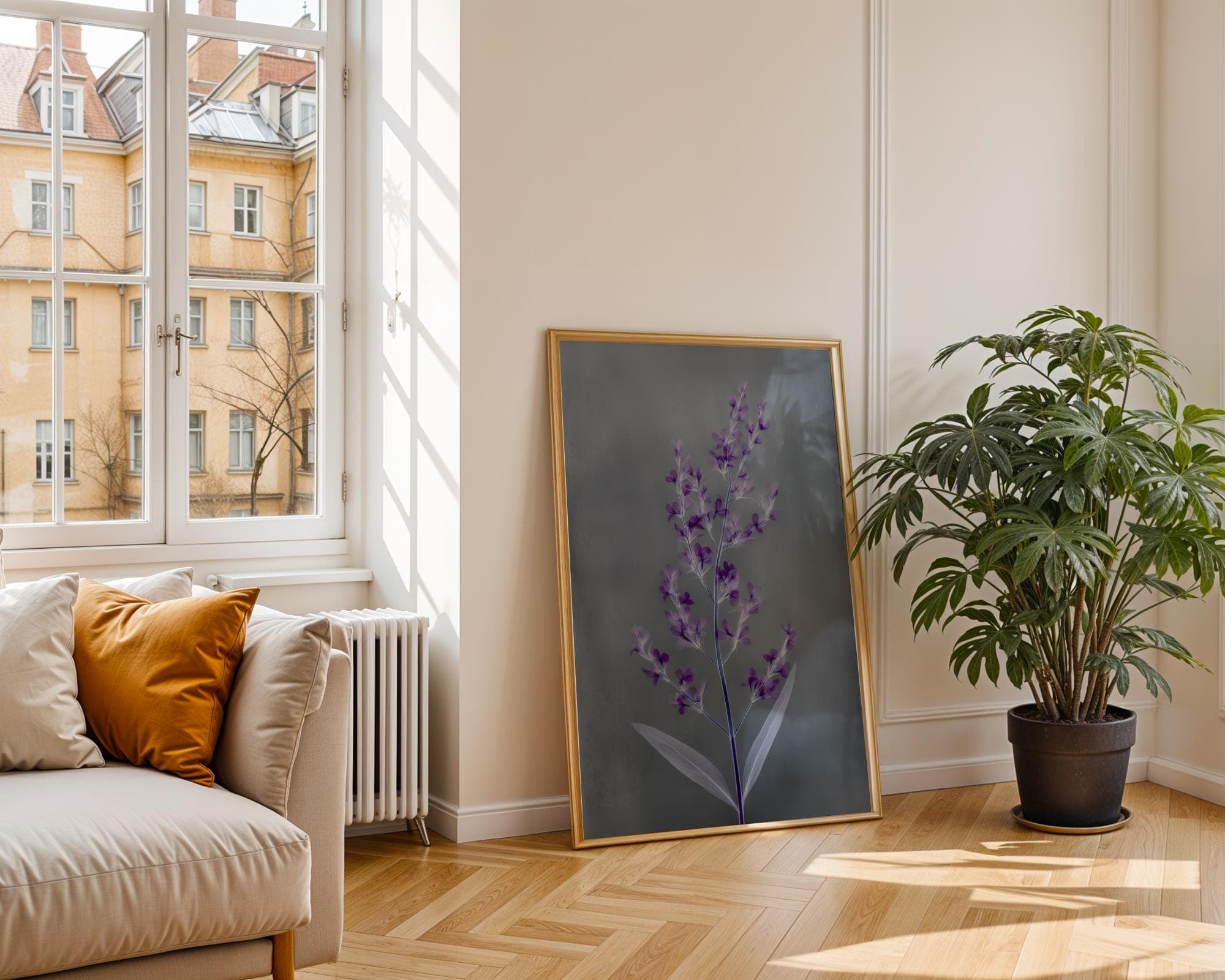 Purple Floral X-Ray Botanical Wall Art Print, Minimal Modern Flower Poster, X-Ray Floral Art, Violet Botanical Wall Decor, X ray Botanical - view 4