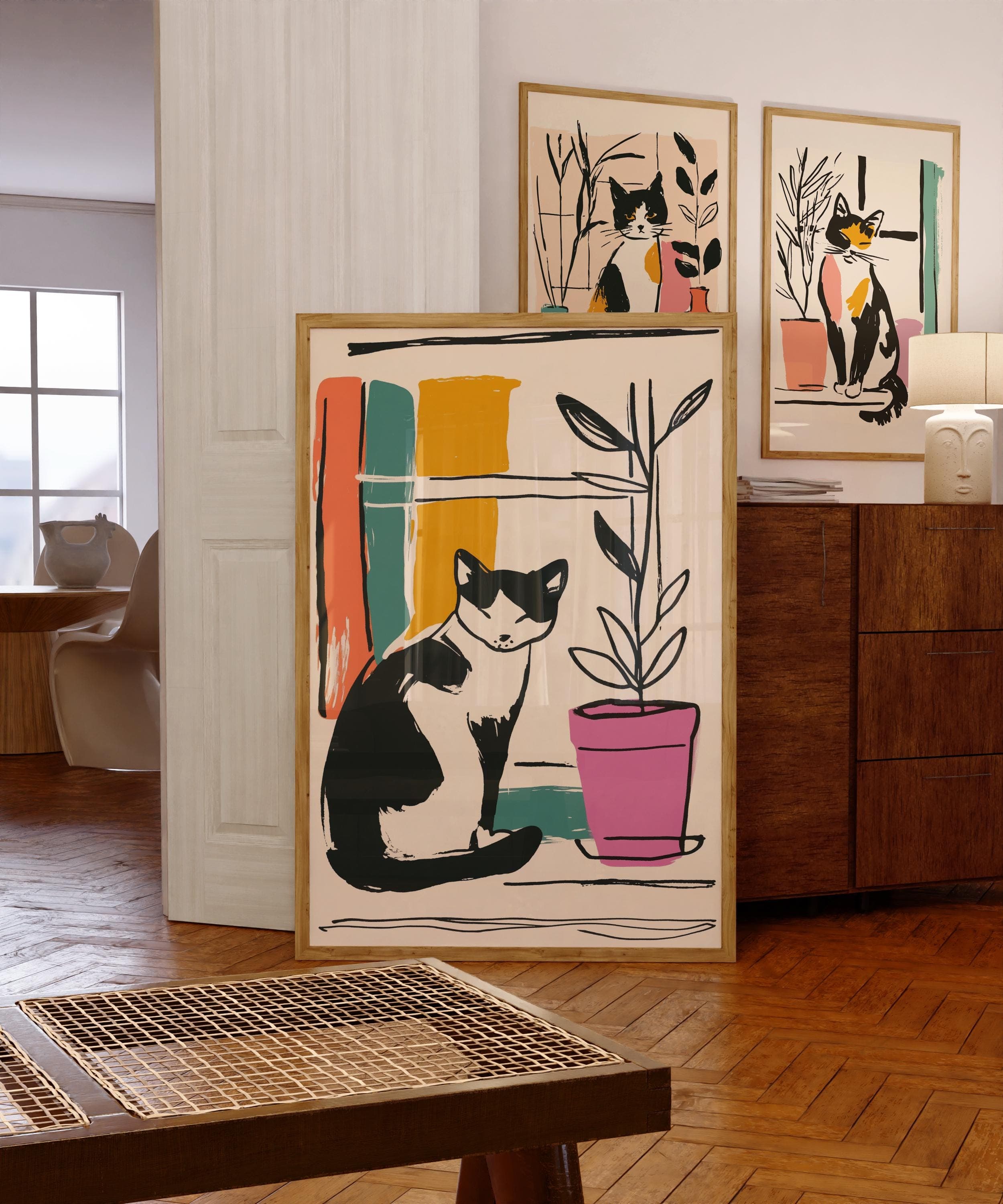 Calico Cat Wall Decor, Colorful Calico Cat Poster, Abstract Calico Cat Wall Art Print, Minimalist Cat Poster, Minimalist Wall Print,Line Art